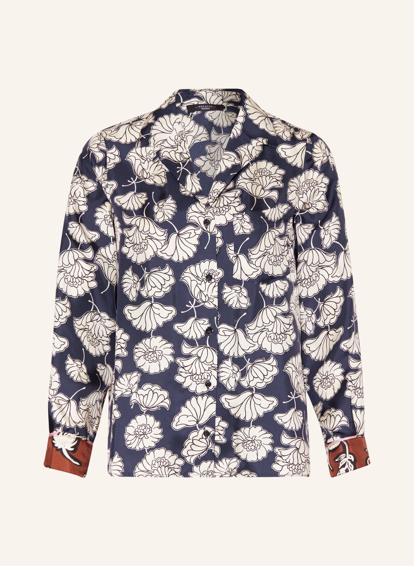 WEEKEND MaxMara Silk blouse PALLA, Color: DARK BLUE/ WHITE/ BROWN (Image 1)