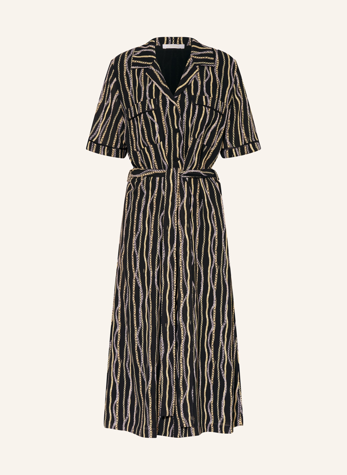 Chloé Shirt dress in silk, Color: BLACK/ GRAY/ DARK YELLOW (Image 1)