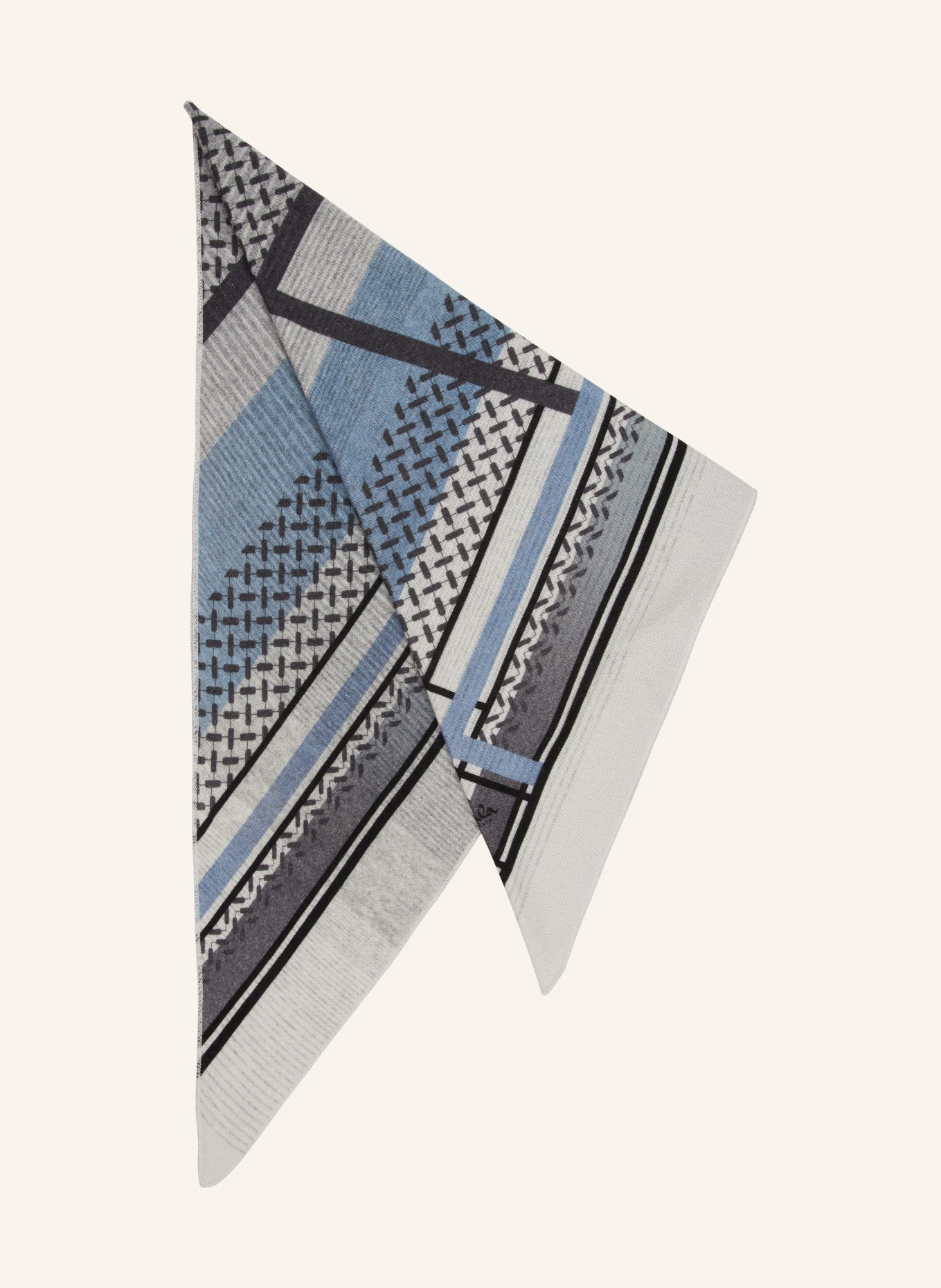 Lala Berlin Triangular scarf in cashmere, Color: CREAM/ BLUE GRAY/ DARK GRAY (Image 1)