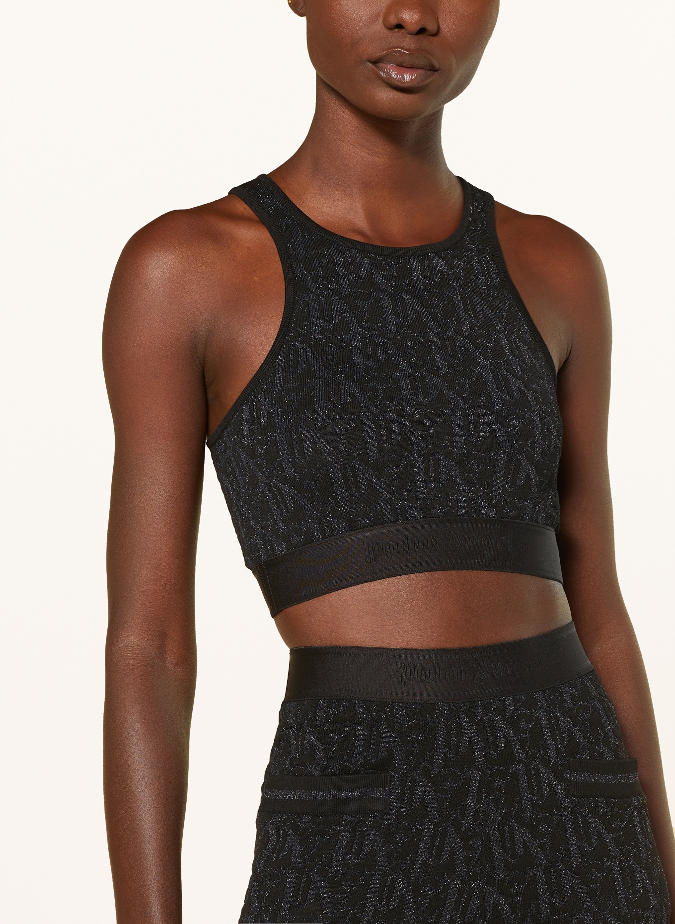 Palm Angels Cropped top with glitter thread, Color: BLACK/ GRAY (Image 4)