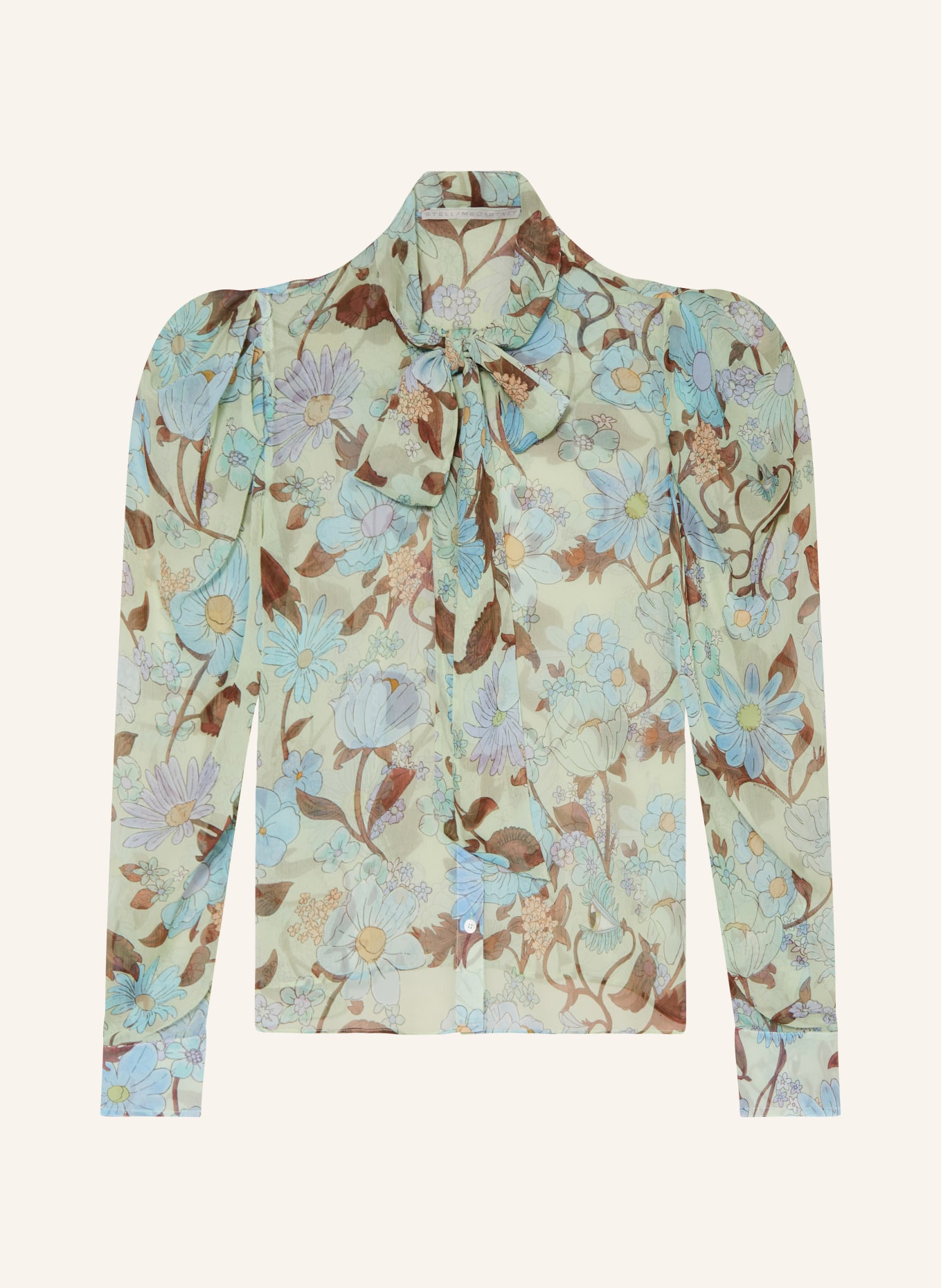 STELLA McCARTNEY Bluzka z wiązaniem pod szyją z jedwabiu, Kolor: MIĘTOWY/ JASNONIEBIESKI/ BRĄZOWY (Obrazek 1)