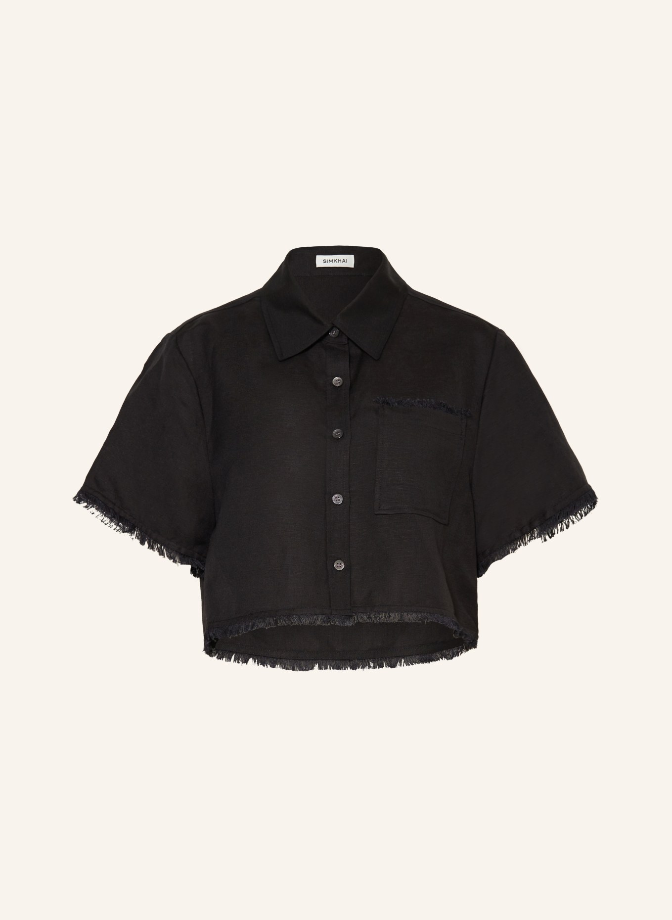 SIMKHAI Cropped blouse SOLANGE with linen, Color: BLACK (Image 1)