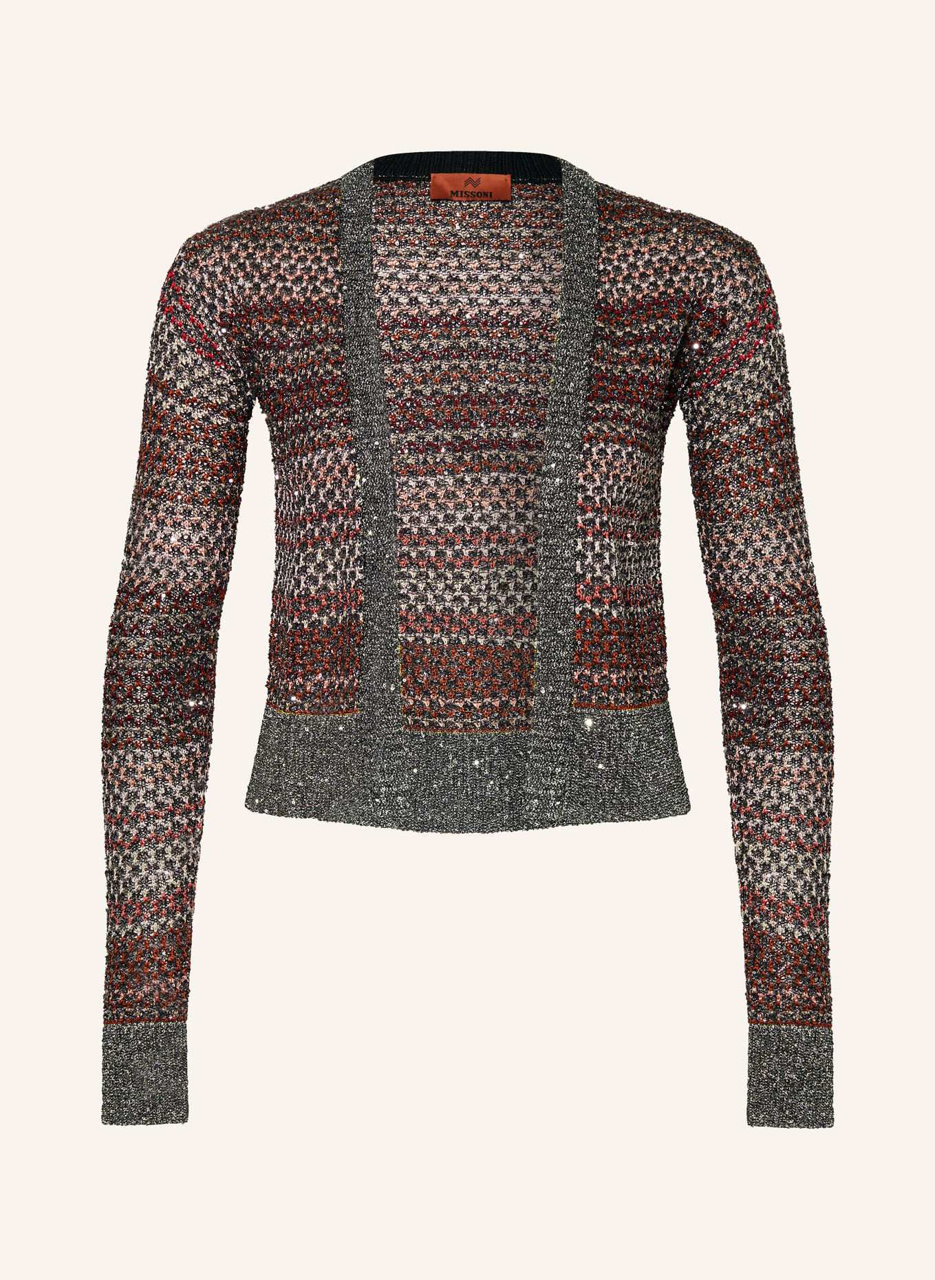 MISSONI Knit cardigan with sequins and glitter thread, Color: BLACK/ RED/ SILVER (Image 1)