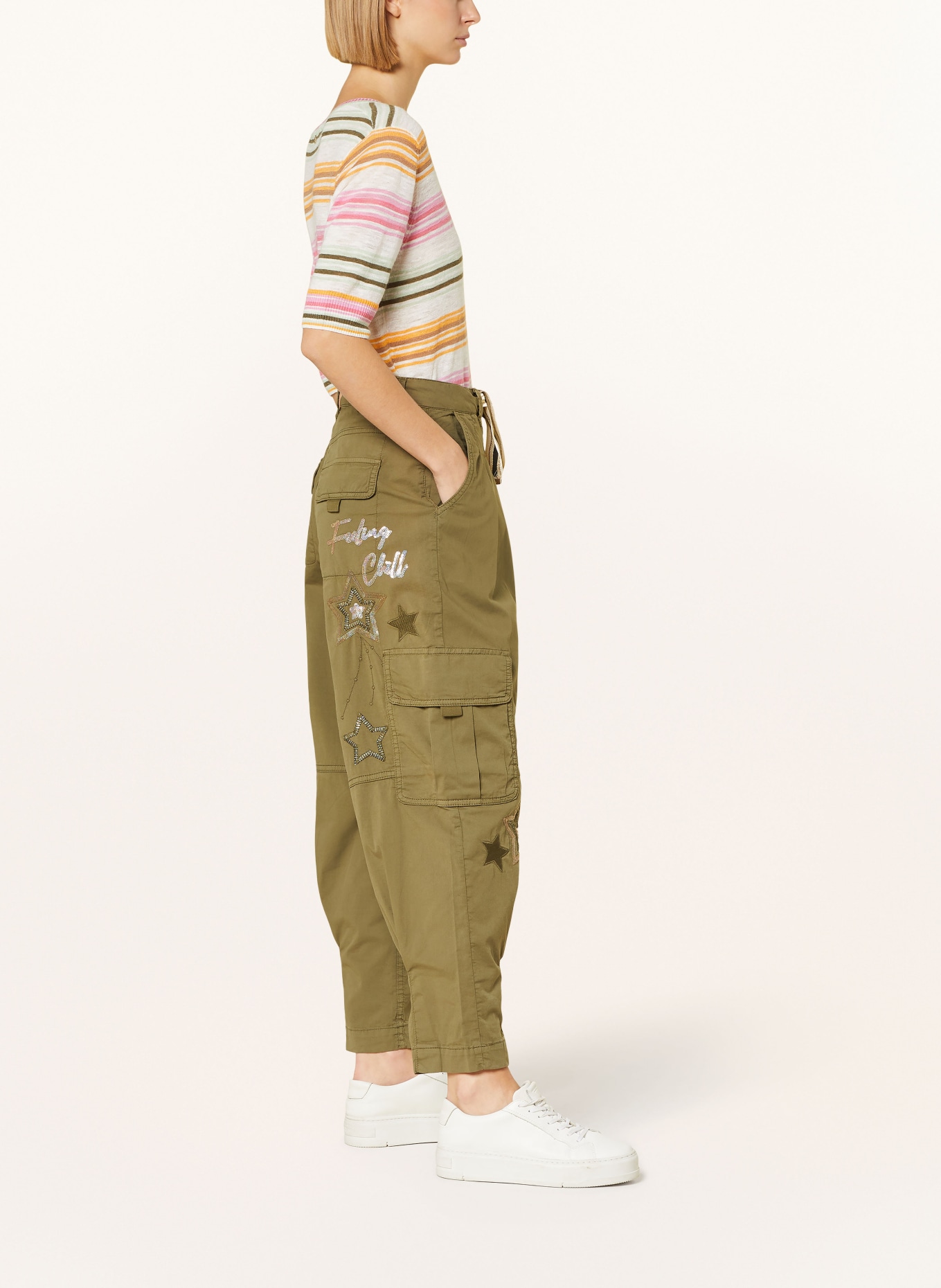 MOS MOSH Cargo pants SPRAQUEL with sequins, Color: OLIVE (Image 4)
