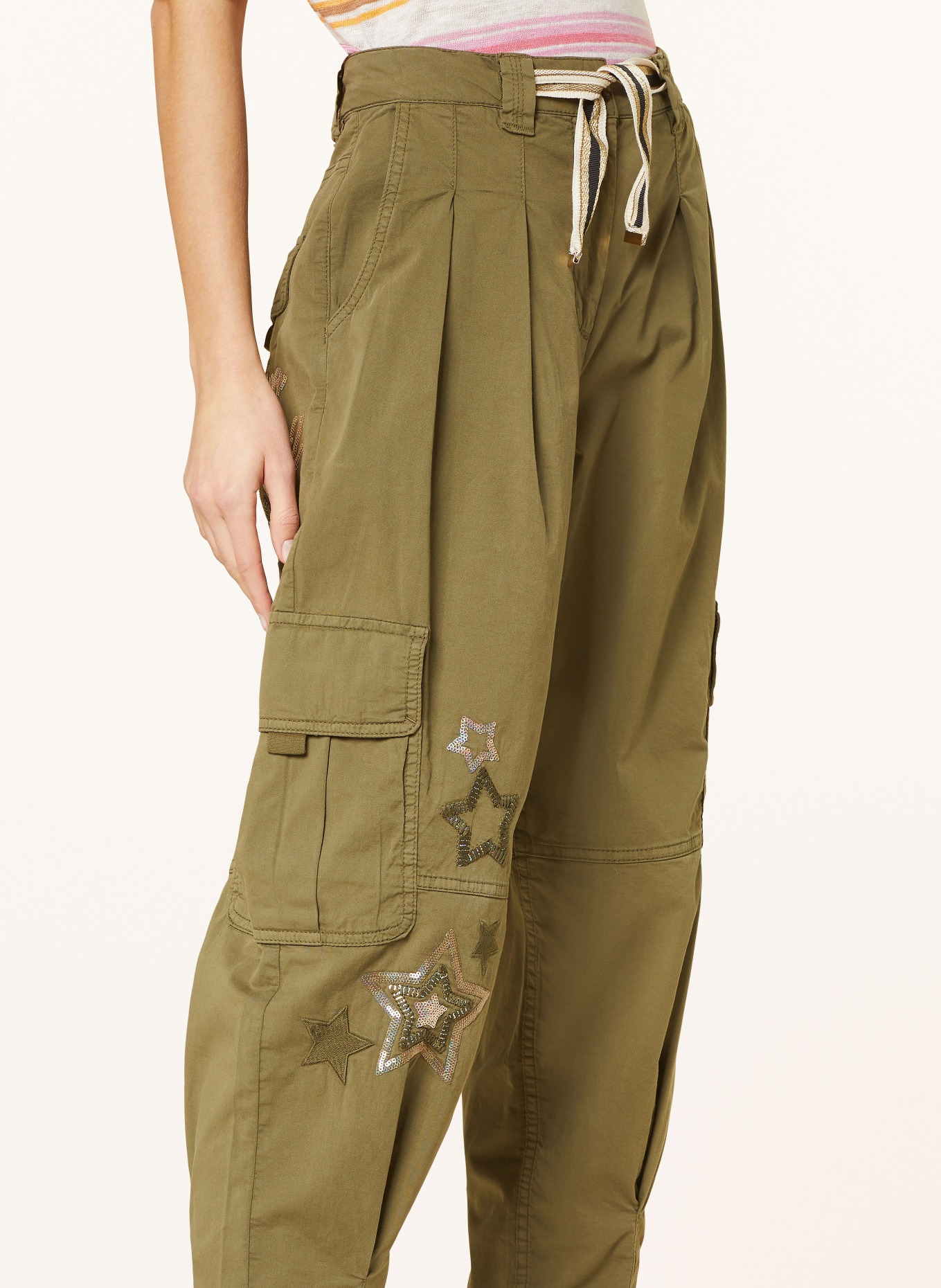 MOS MOSH Cargo pants SPRAQUEL with sequins, Color: OLIVE (Image 5)