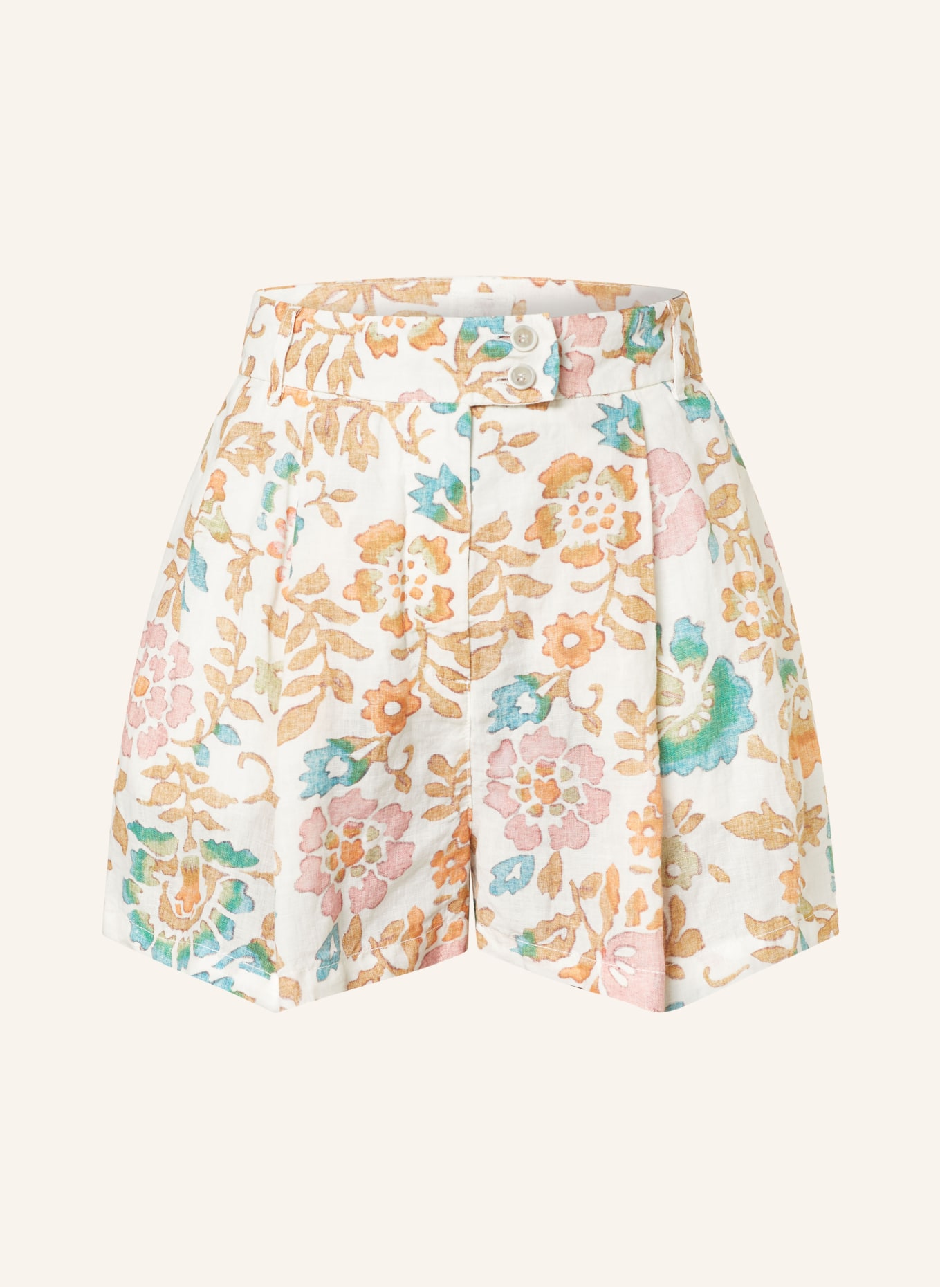 120%lino Linen shorts, Color: WHITE/ GREEN/ ORANGE (Image 1)