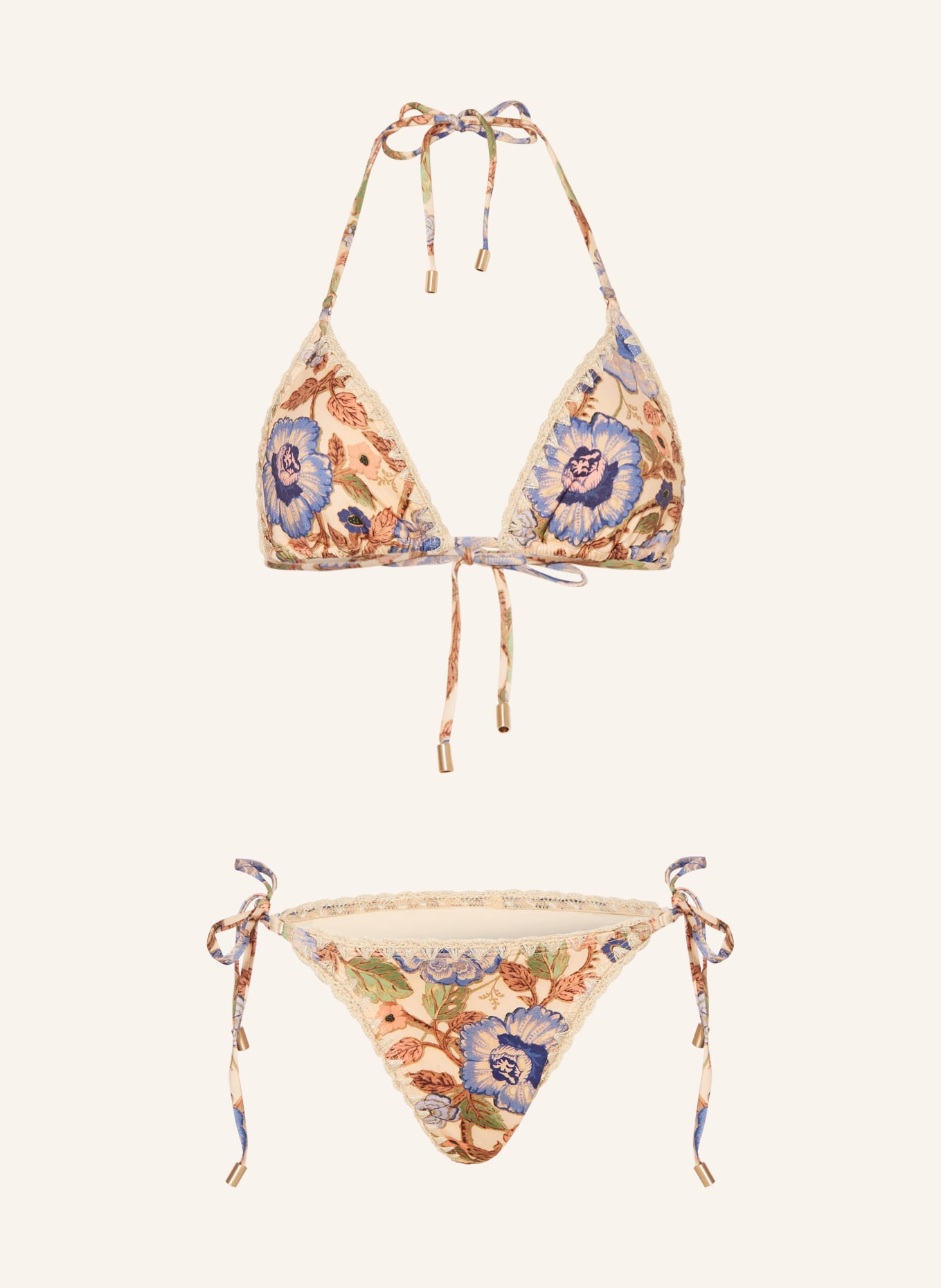 ZIMMERMANN Triangle bikini JUNIE with glitter thread, Color: CREAM/ BLUE/ BROWN (Image 1)