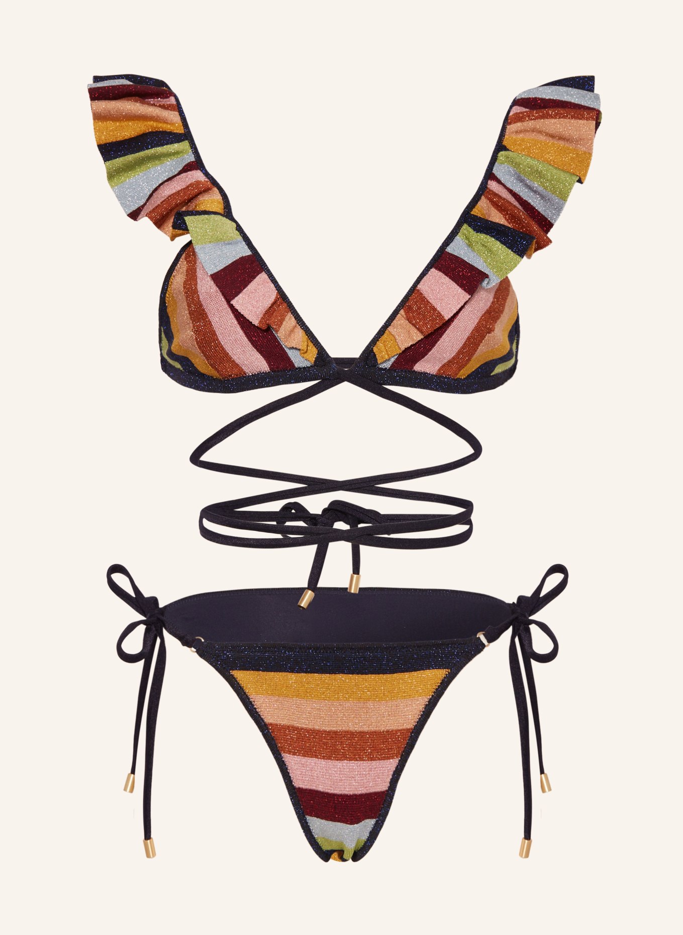 ZIMMERMANN Bikini trójkątne ALIGHT z błyszczącą przędzą, Kolor: GRANATOWY/ CIEMNOŻÓŁTY/ CIEMNOCZERWONY (Obrazek 1)