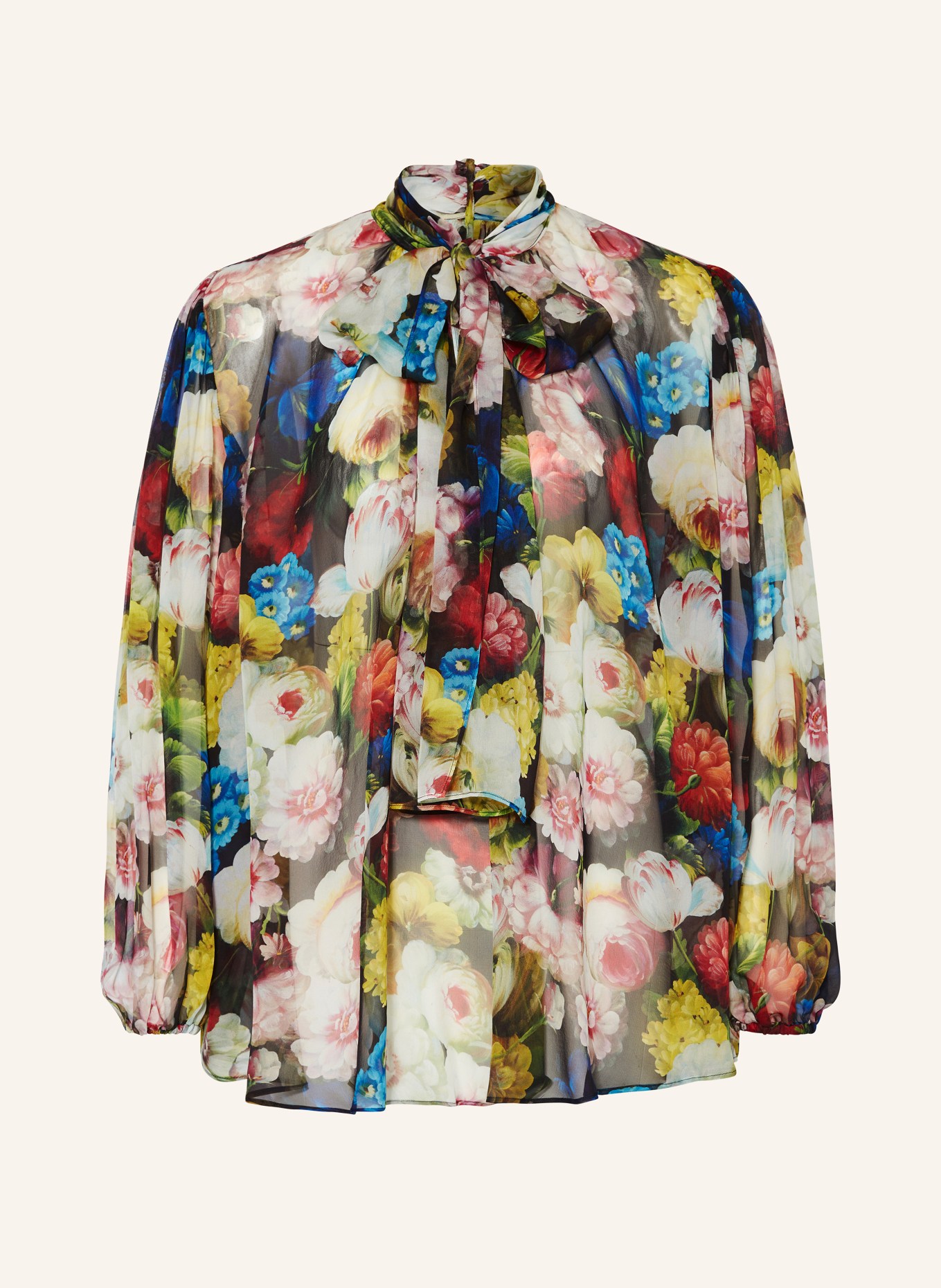 DOLCE & GABBANA Silk blouse with bow, Color: RED/ BLUE/ ECRU (Image 1)