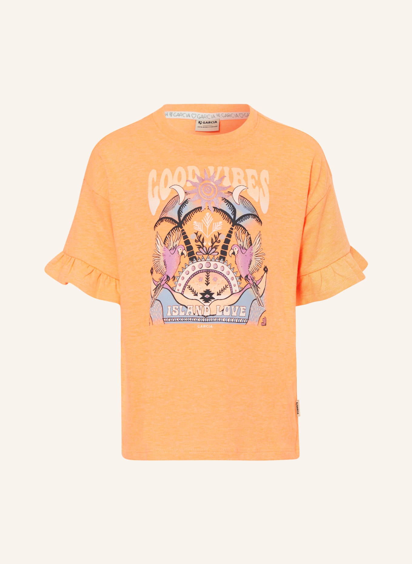 GARCIA T-shirt z wolantami, Kolor: JASKRAWY POMARAŃCZOWY (Obrazek 1)