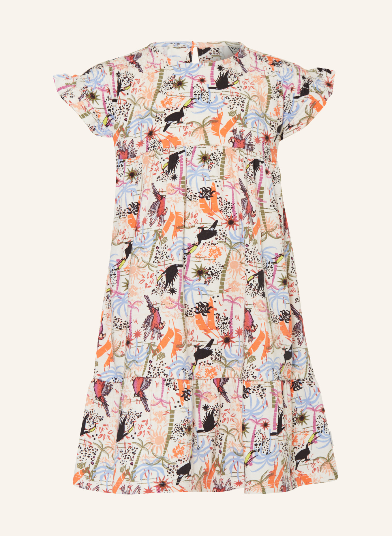 GARCIA Jerseykleid mit Rüschen, Farbe: WEISS/ LACHS/ HELLBLAU (Bild 1)