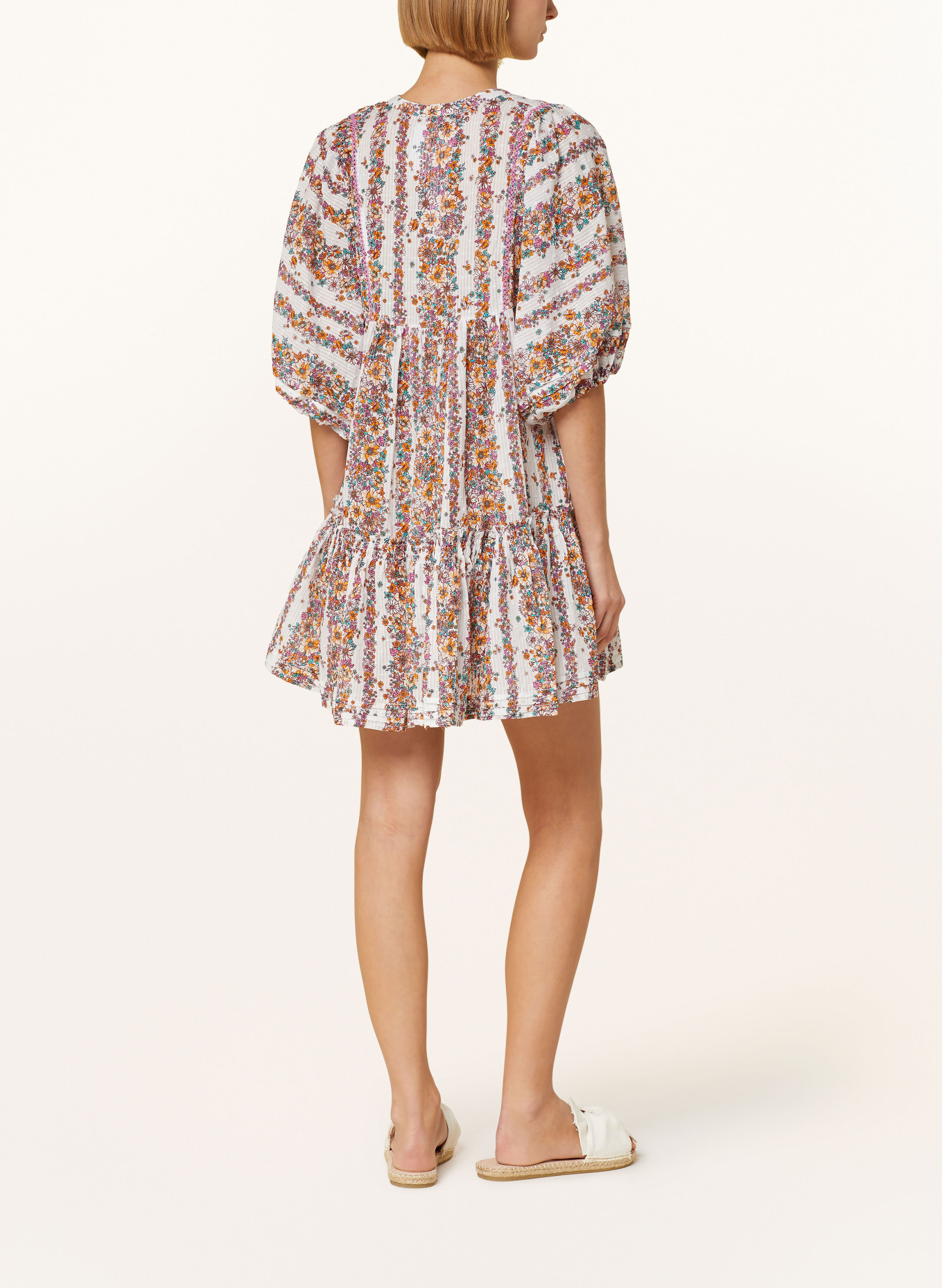 Poupette St Barth Beach dress ARIA with 3/4 sleeves, Color: WHITE/ ORANGE/ PURPLE (Image 3)