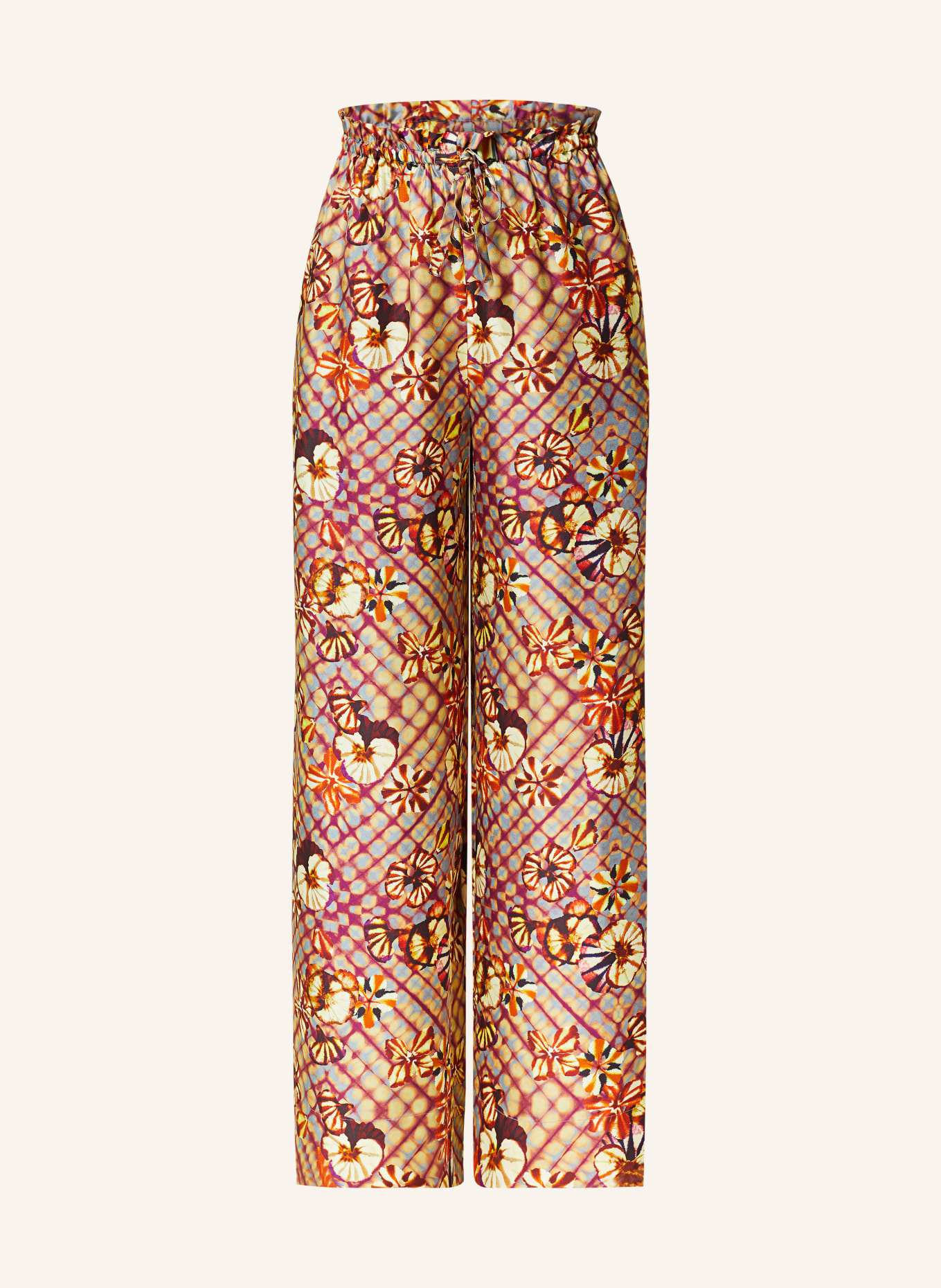 ULLA JOHNSON Wide leg trousers SAWYER made of silk, Color: BROWN/ YELLOW/ PURPLE (Image 1)