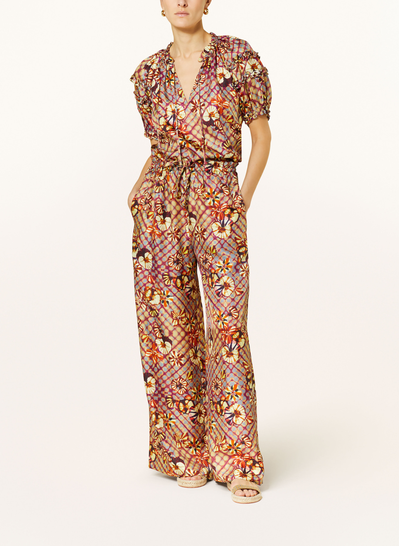 ULLA JOHNSON Wide leg trousers SAWYER made of silk, Color: BROWN/ YELLOW/ PURPLE (Image 2)