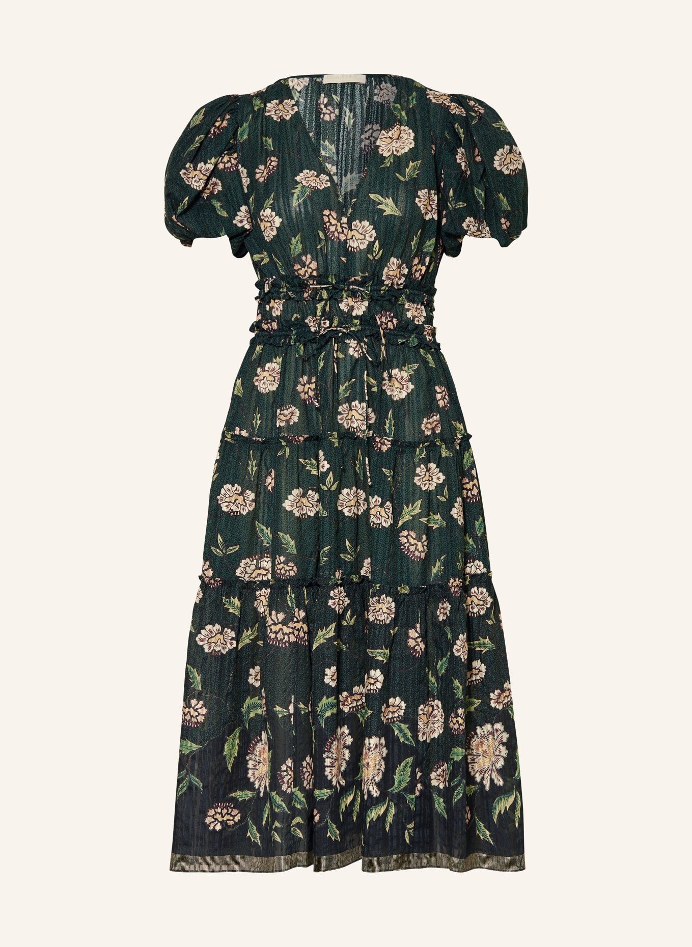 ULLA JOHNSON Kleid ELOISA, Farbe: DUNKELGRÜN/ BEIGE (Bild 1)