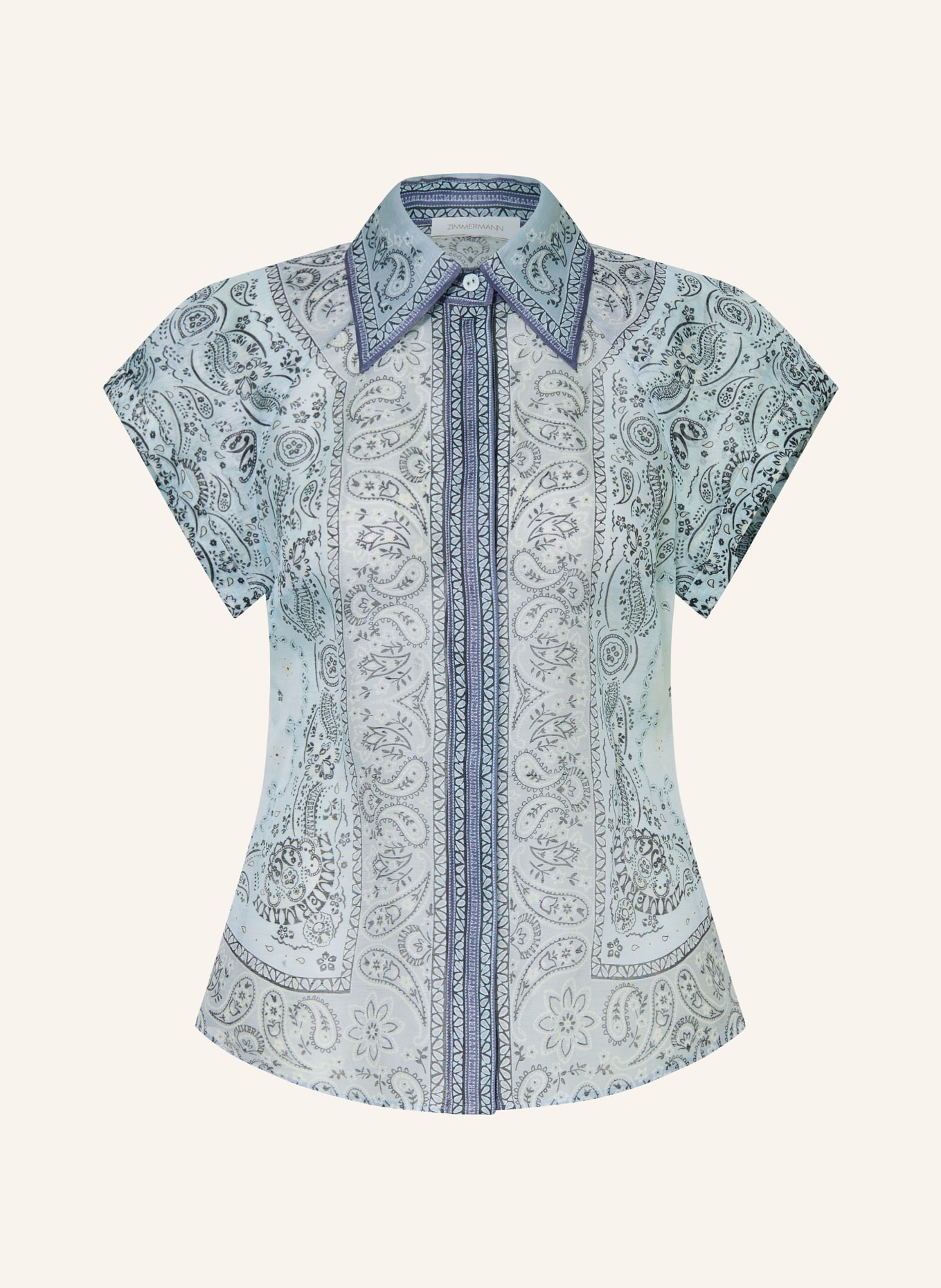 ZIMMERMANN Blouse MATCHMAKER with linen and silk, Color: LIGHT BLUE/ BLACK (Image 1)