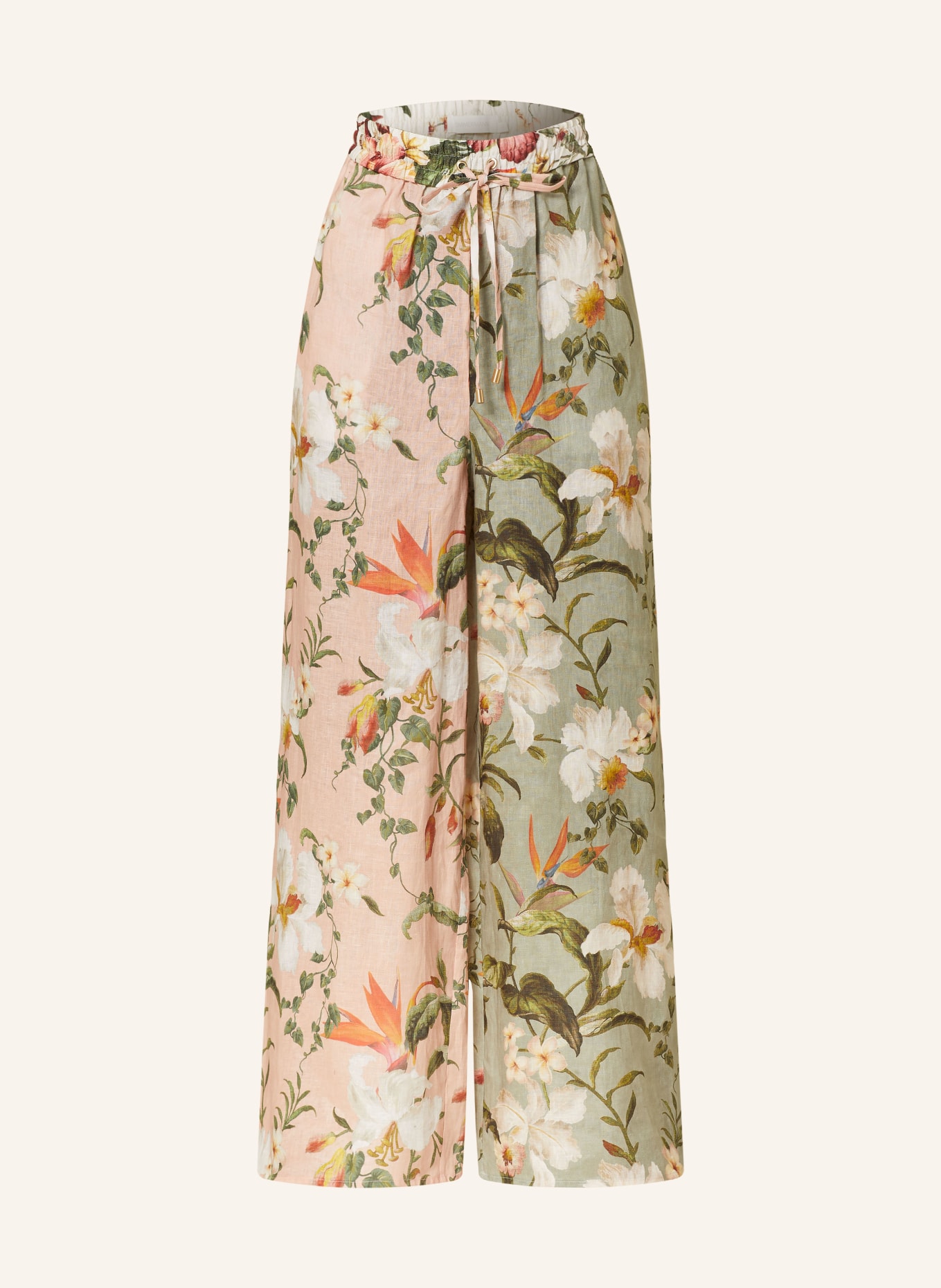 ZIMMERMANN Wide leg trousers LEXI made of linen, Color: GREEN/ PINK/ YELLOW (Image 1)