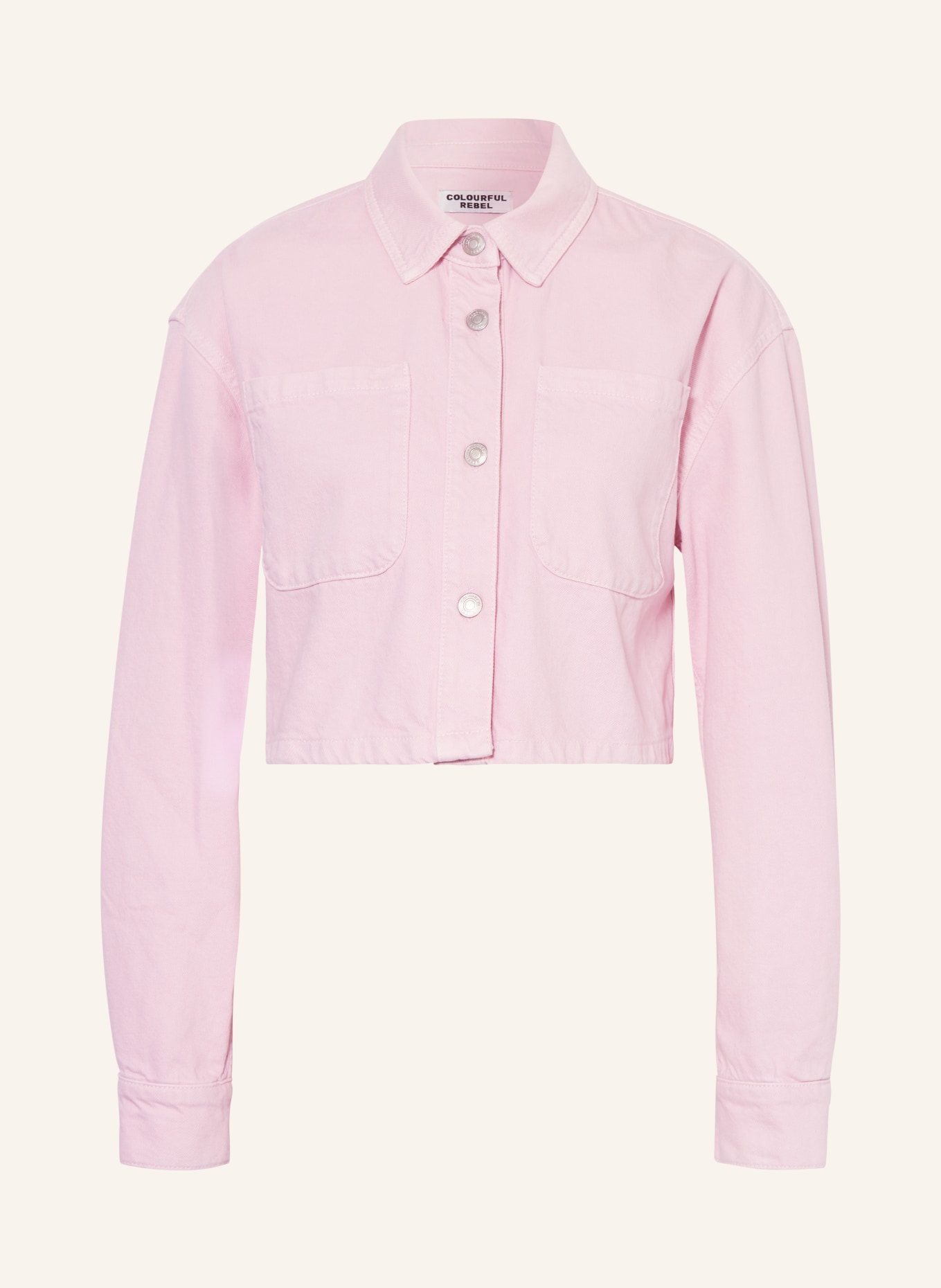 COLOURFUL REBEL Cropped denim jacket OLLE, Color: LIGHT PINK (Image 1)