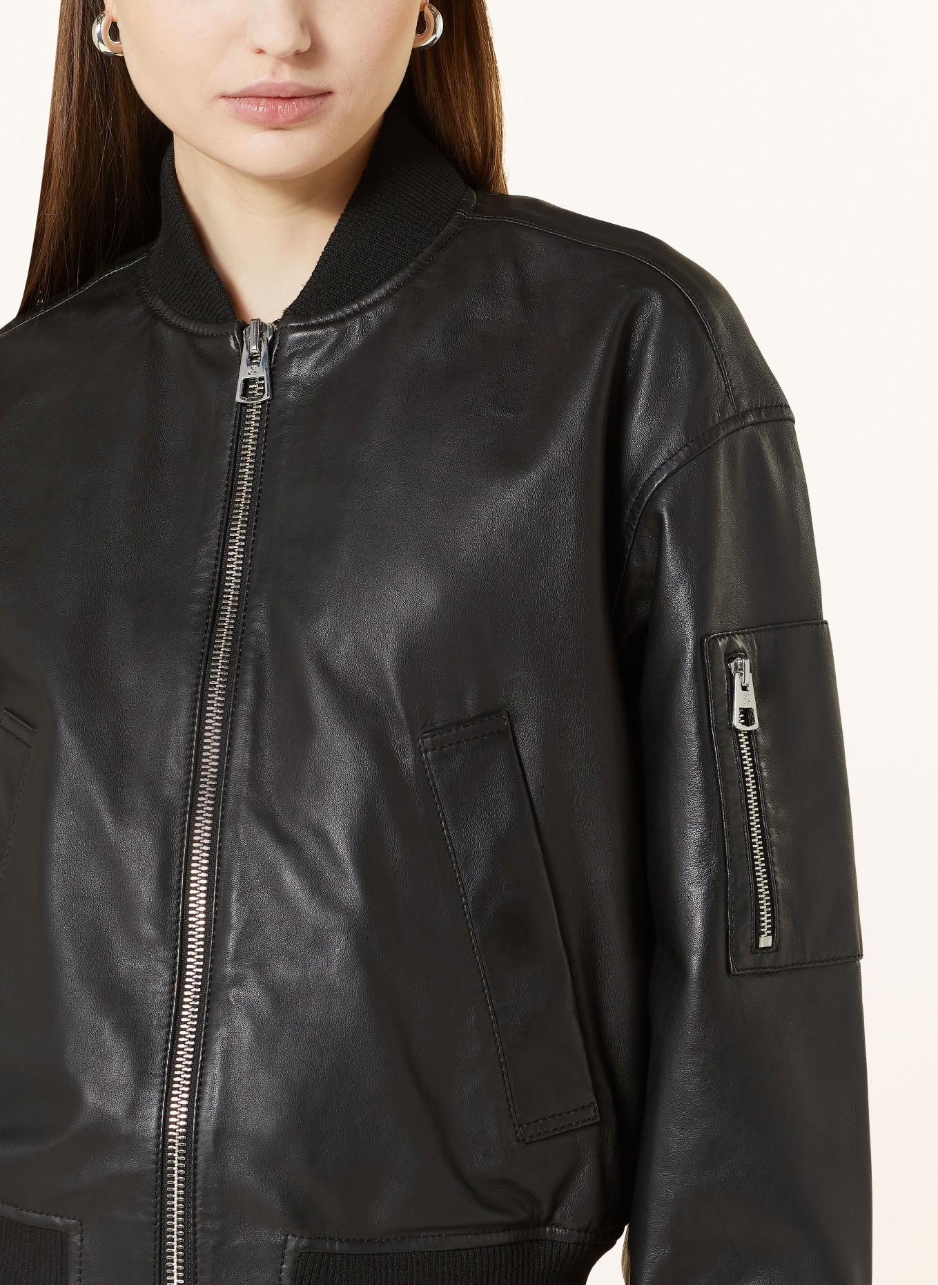 Marc O'Polo Leather bomber jacket, Color: BLACK (Image 4)