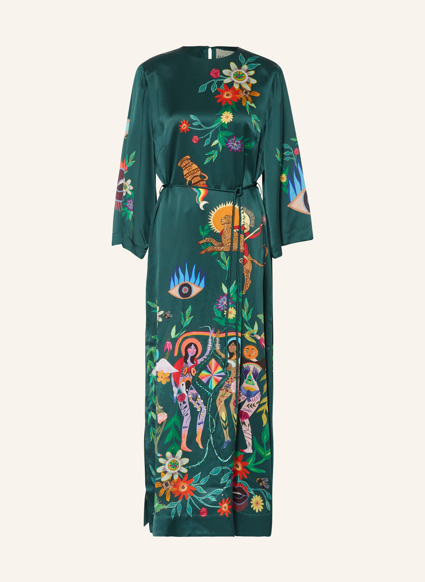 ALÉMAIS Silk dress AGATHA, Color: DARK GREEN/ RED/ YELLOW (Image 1)