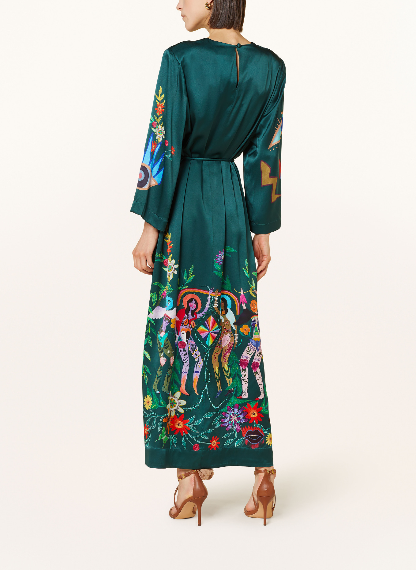 ALÉMAIS Silk dress AGATHA, Color: DARK GREEN/ RED/ YELLOW (Image 3)