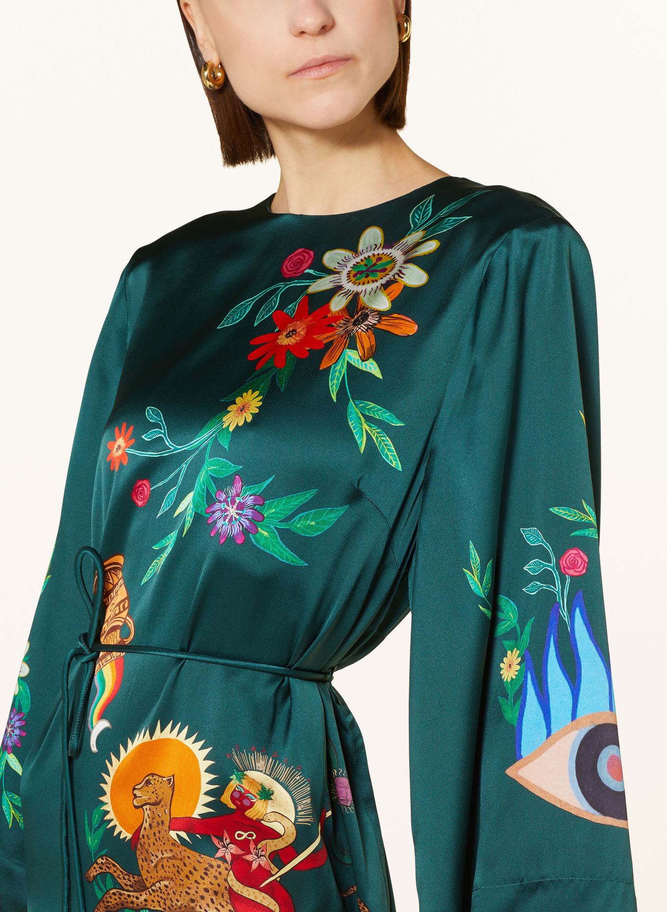 ALÉMAIS Silk dress AGATHA, Color: DARK GREEN/ RED/ YELLOW (Image 4)