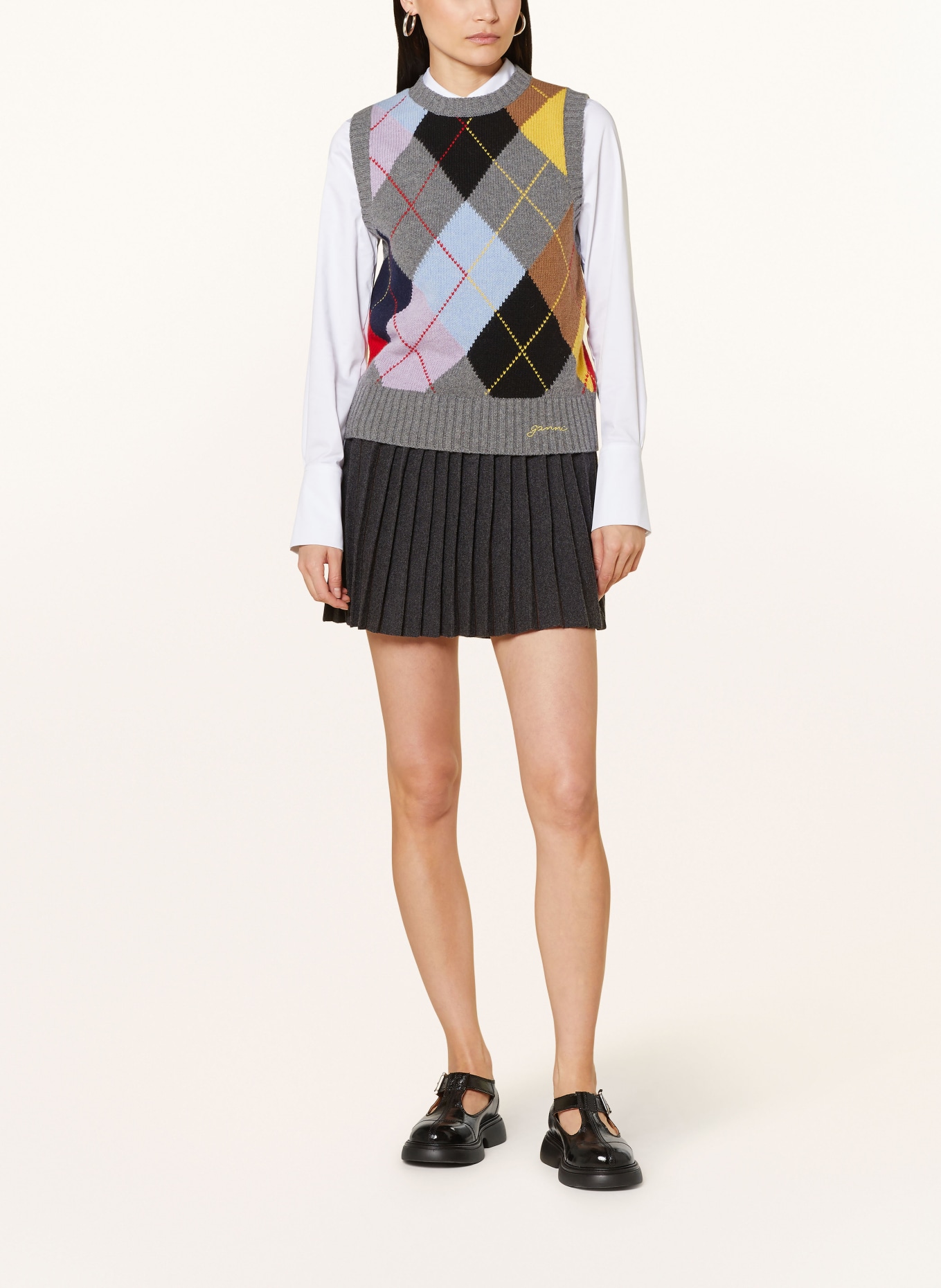 GANNI Sweater vest HARLEQUIN, Color: GRAY/ YELLOW/ BLACK (Image 2)