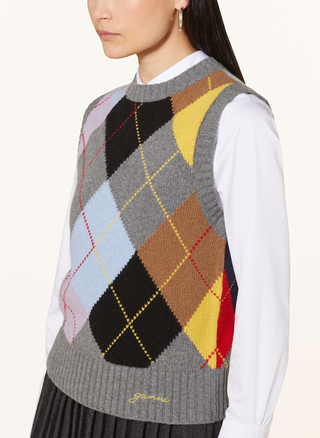 GANNI Sweater vest HARLEQUIN, Color: GRAY/ YELLOW/ BLACK (Image 4)