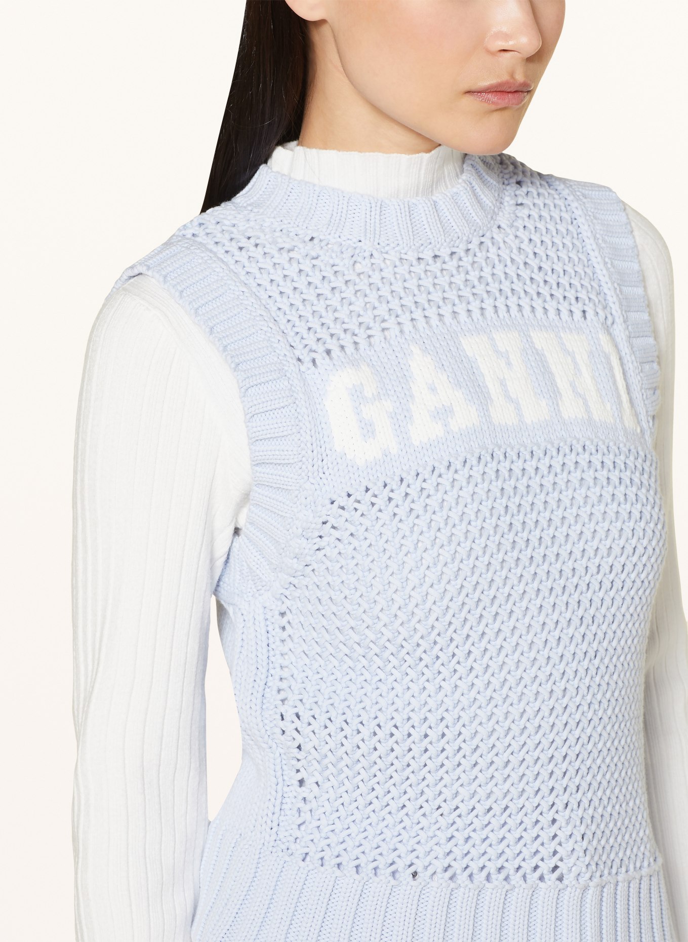 GANNI Sweater vest, Color: LIGHT BLUE/ WHITE (Image 4)