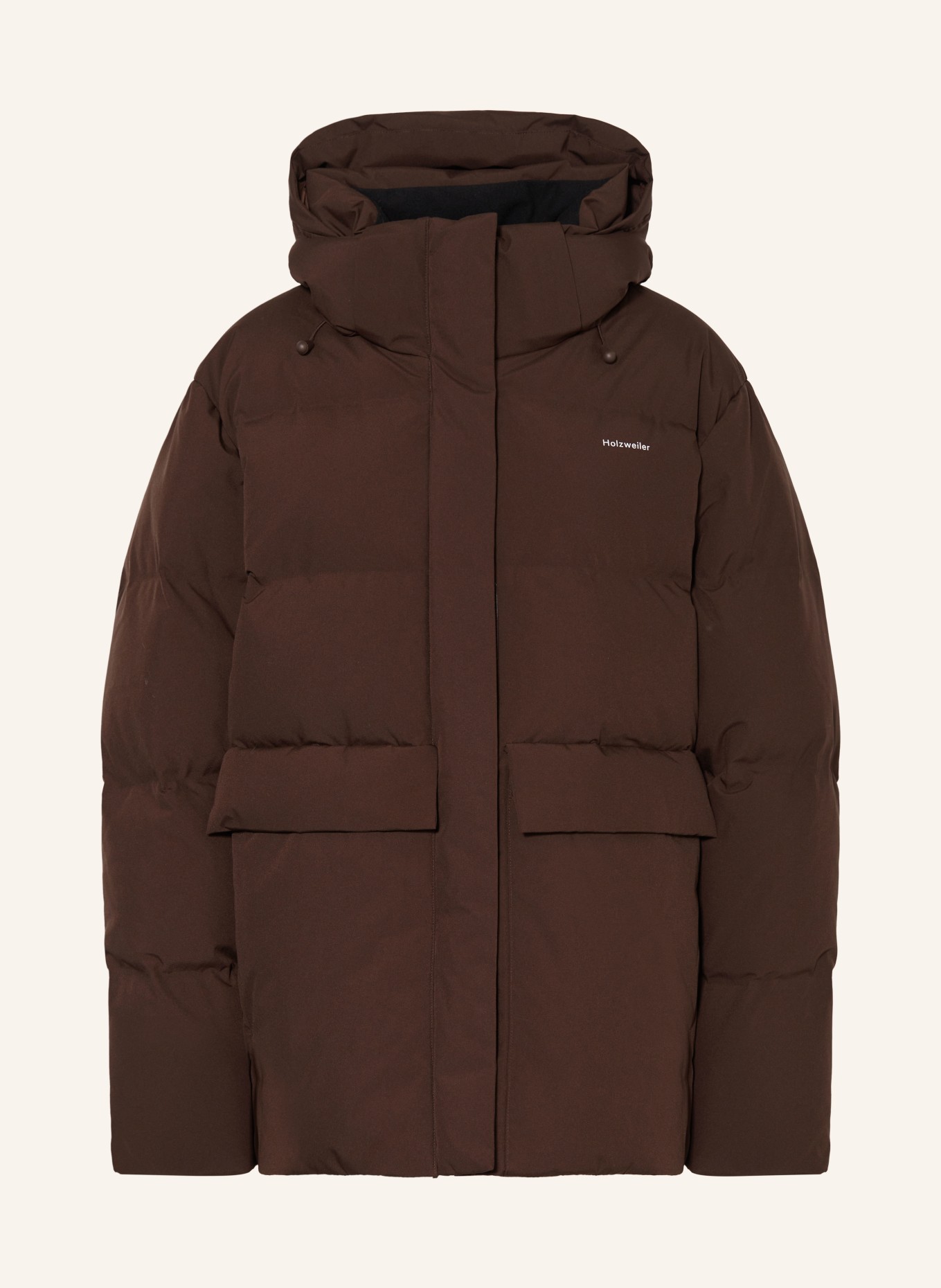 HOLZWEILER Down jacket BESSEGGEN with removable hood, Color: DARK BROWN (Image 1)