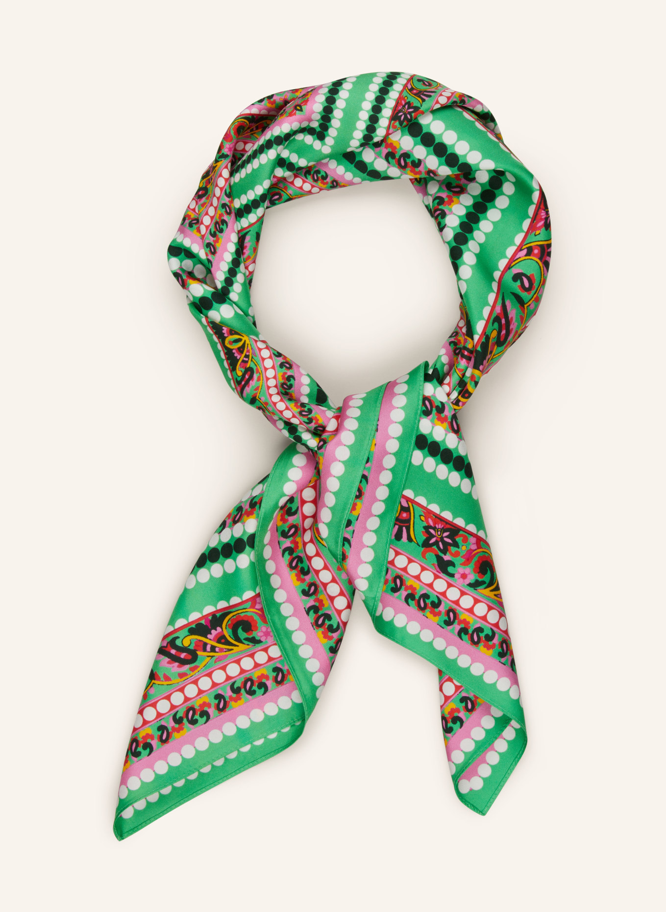 MRS & HUGS Silk scarf, Color: GREEN/ PINK/ WHITE (Image 2)