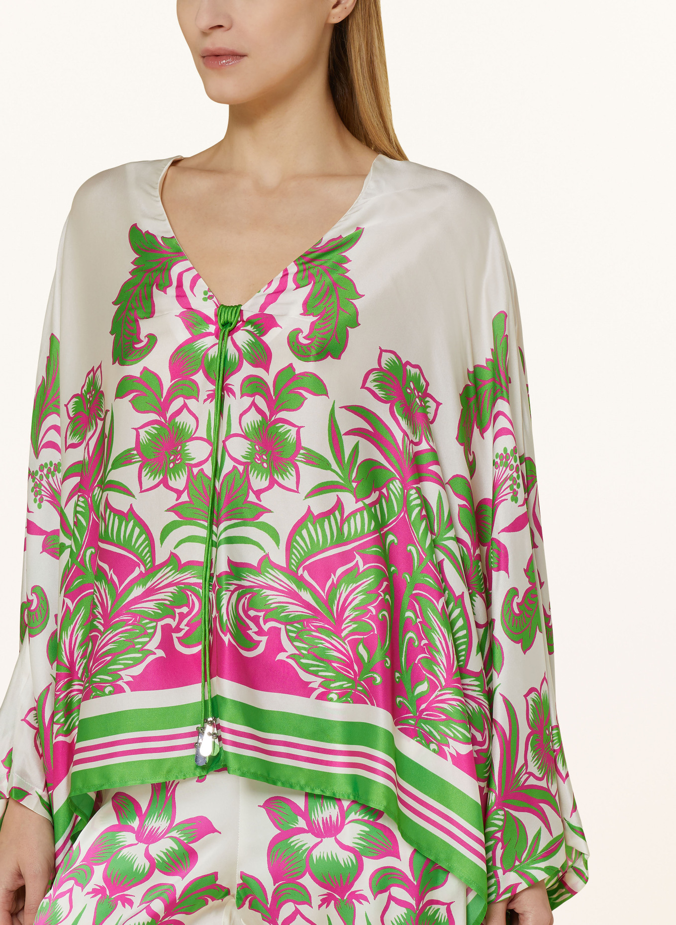 Grace Tunic with silk, Color: CREAM/ GREEN/ PINK (Image 4)