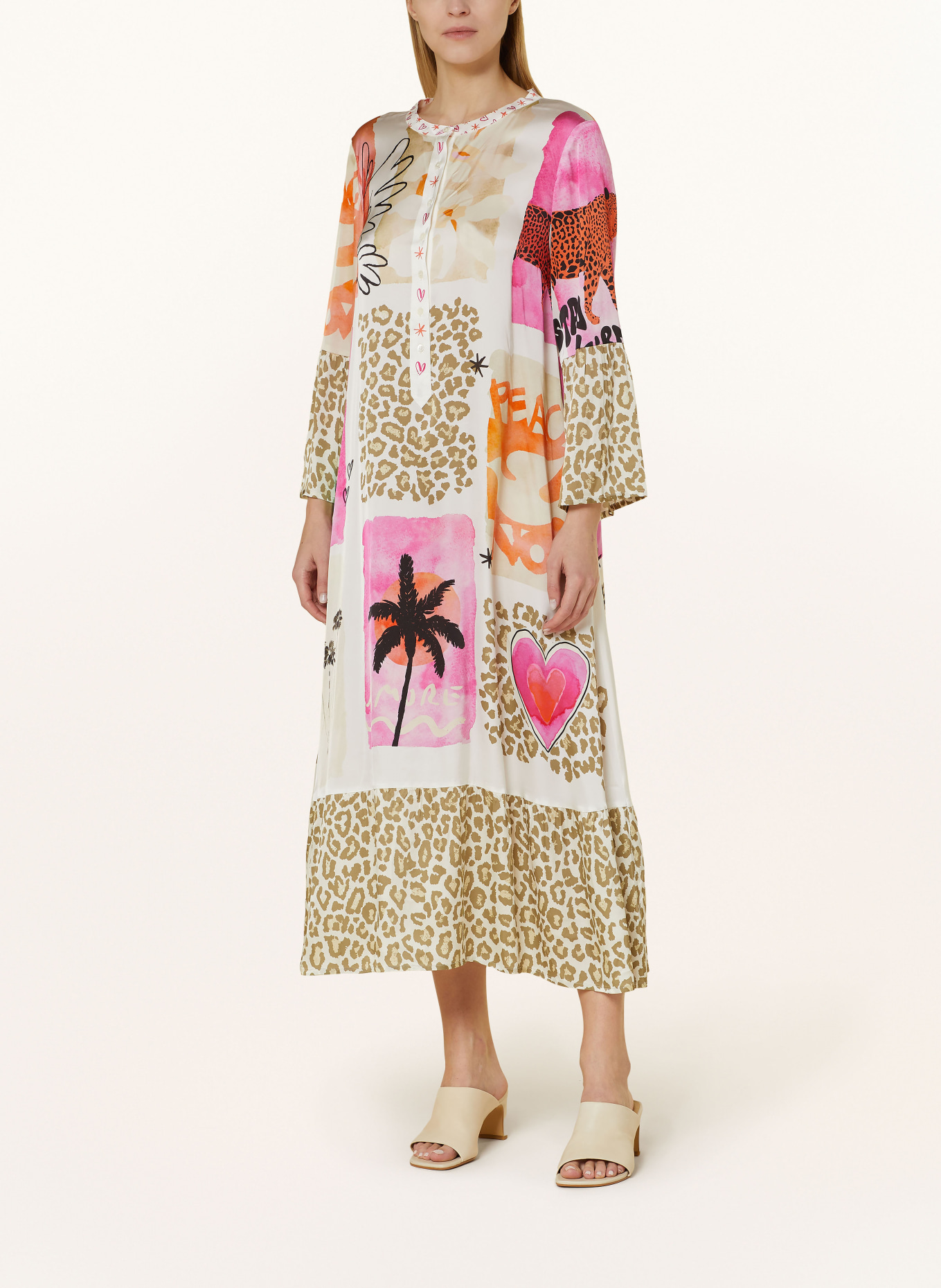 Grace Satin dress, Color: WHITE/ PINK/ OLIVE (Image 2)
