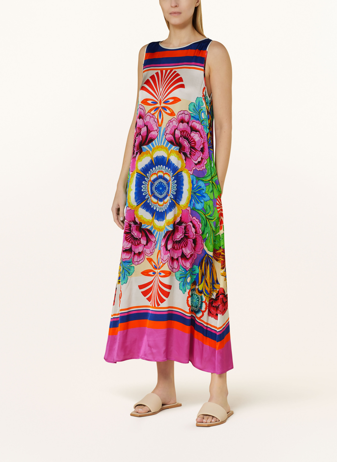 Grace Satin dress, Color: PINK/ ORANGE/ TURQUOISE (Image 2)