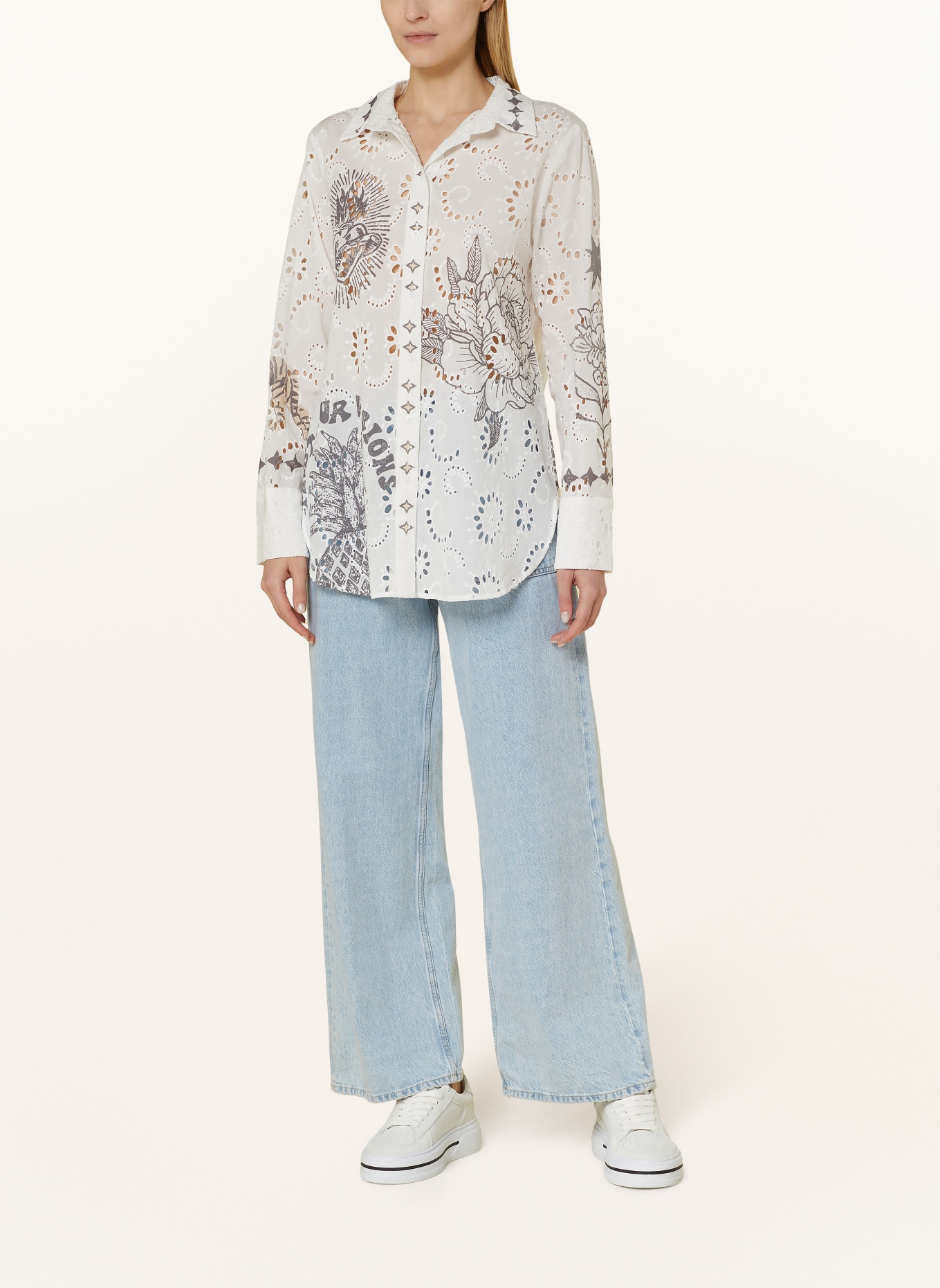 Grace Shirt blouse with broderie anglaise, Color: WHITE/ GRAY (Image 2)