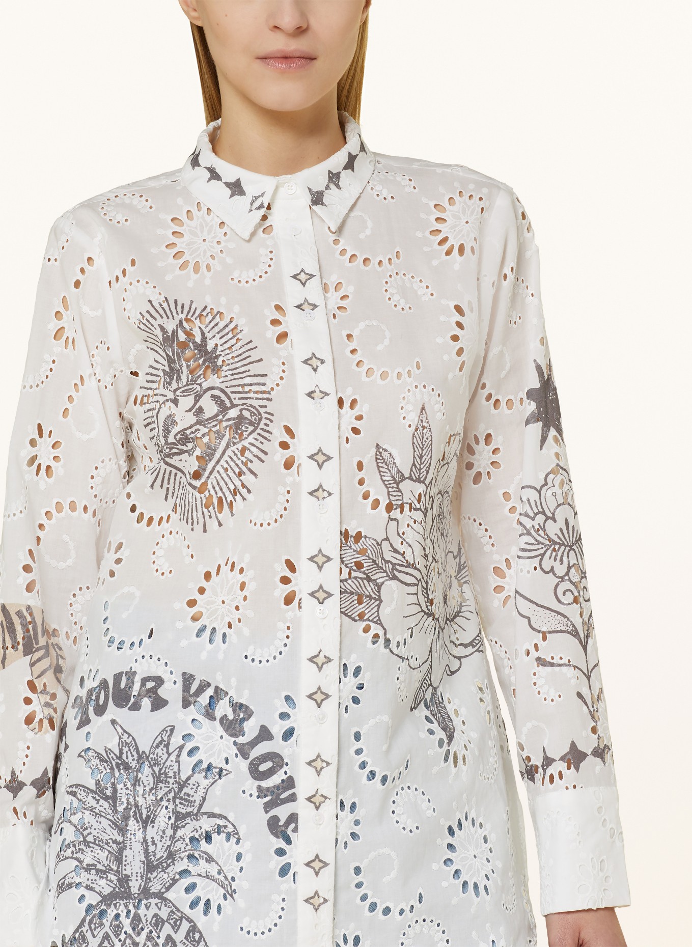Grace Shirt blouse with broderie anglaise, Color: WHITE/ GRAY (Image 4)