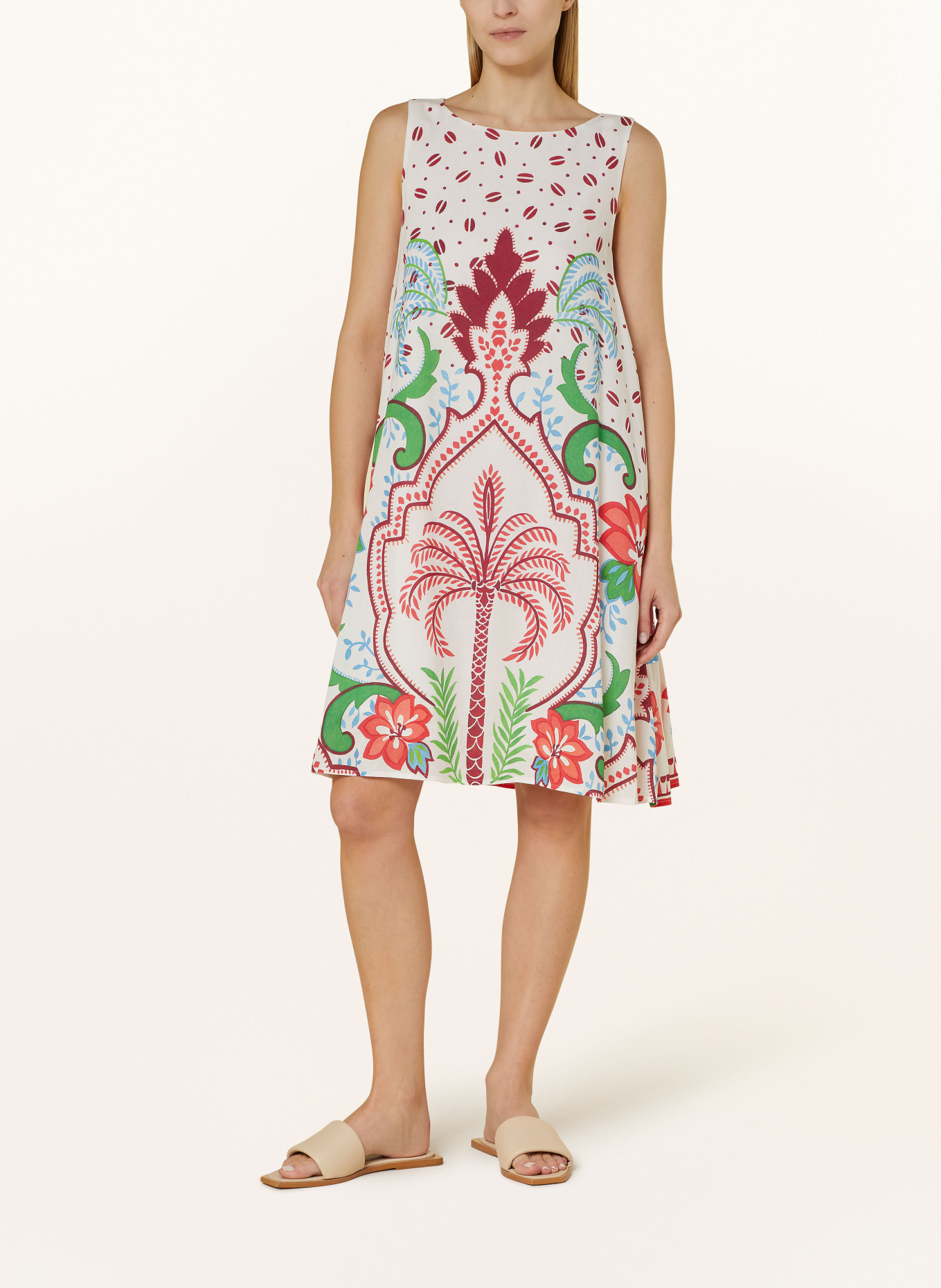 Grace Dress with linen, Color: WHITE/ DARK RED/ LIGHT BLUE (Image 2)
