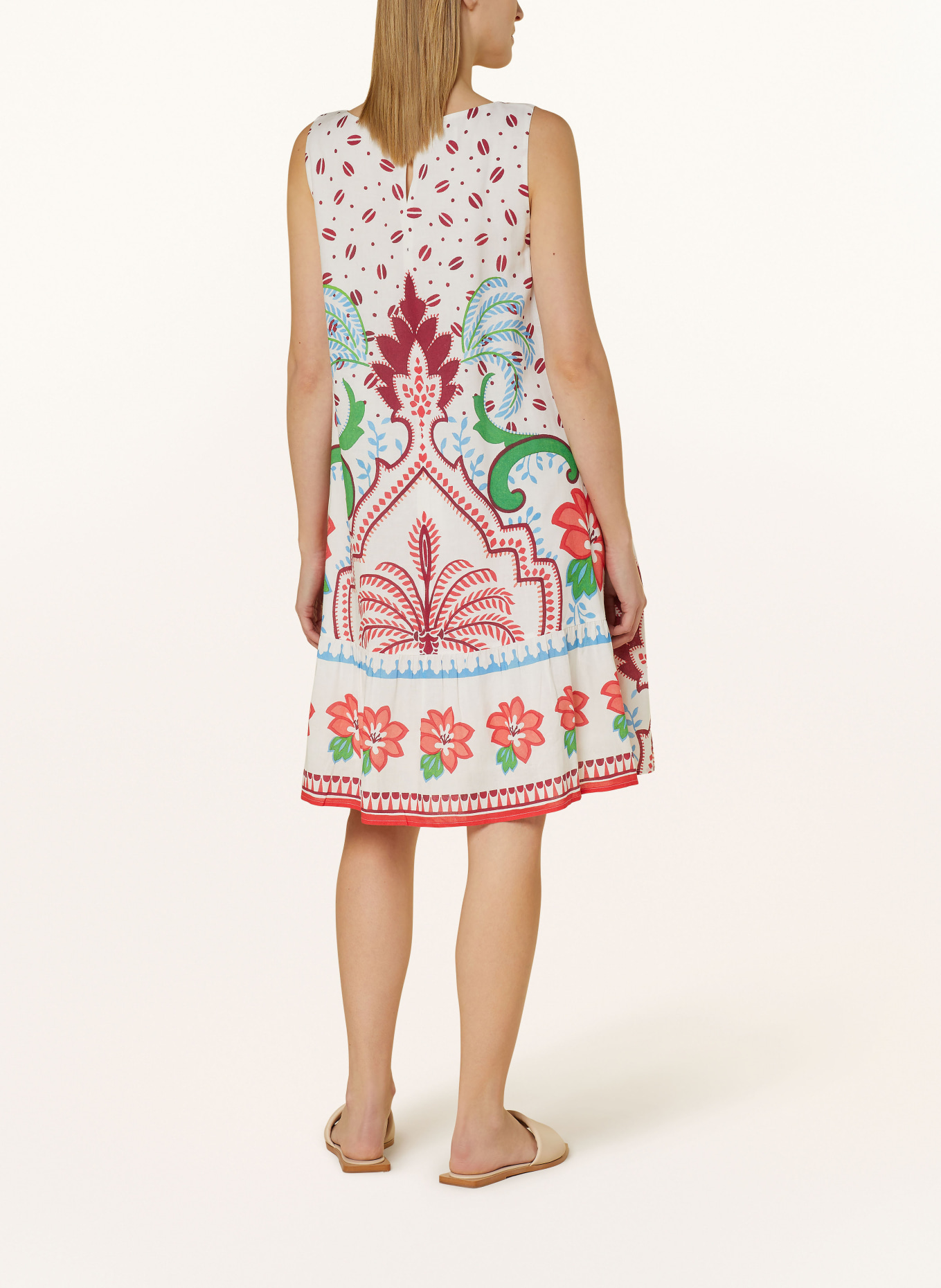 Grace Dress with linen, Color: WHITE/ DARK RED/ LIGHT BLUE (Image 3)