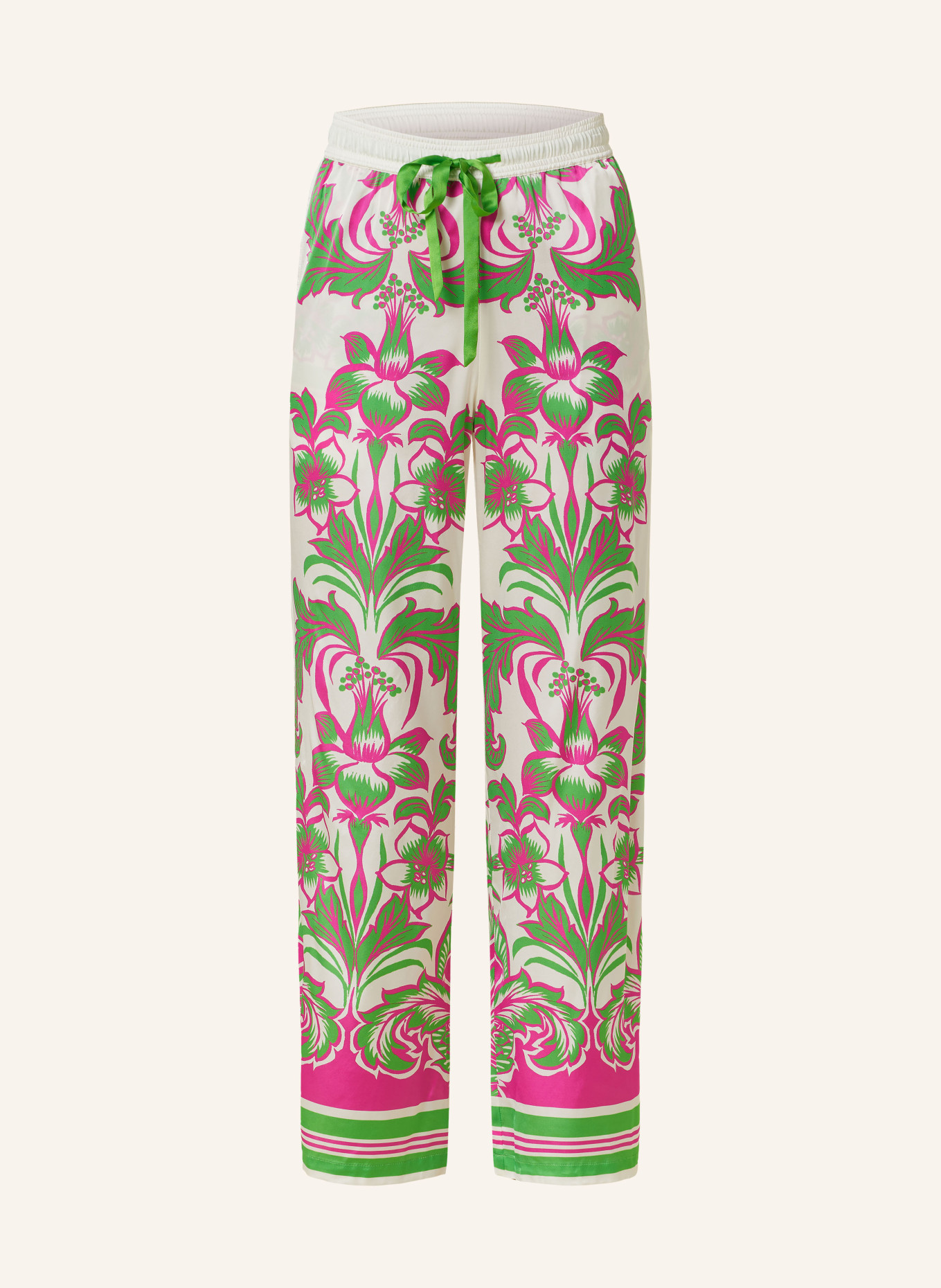 Grace Spodnie marlena z dodatkiem jedwabiu, Kolor: KREMOWY/ ZIELONY/ MOCNORÓŻOWY (Obrazek 1)