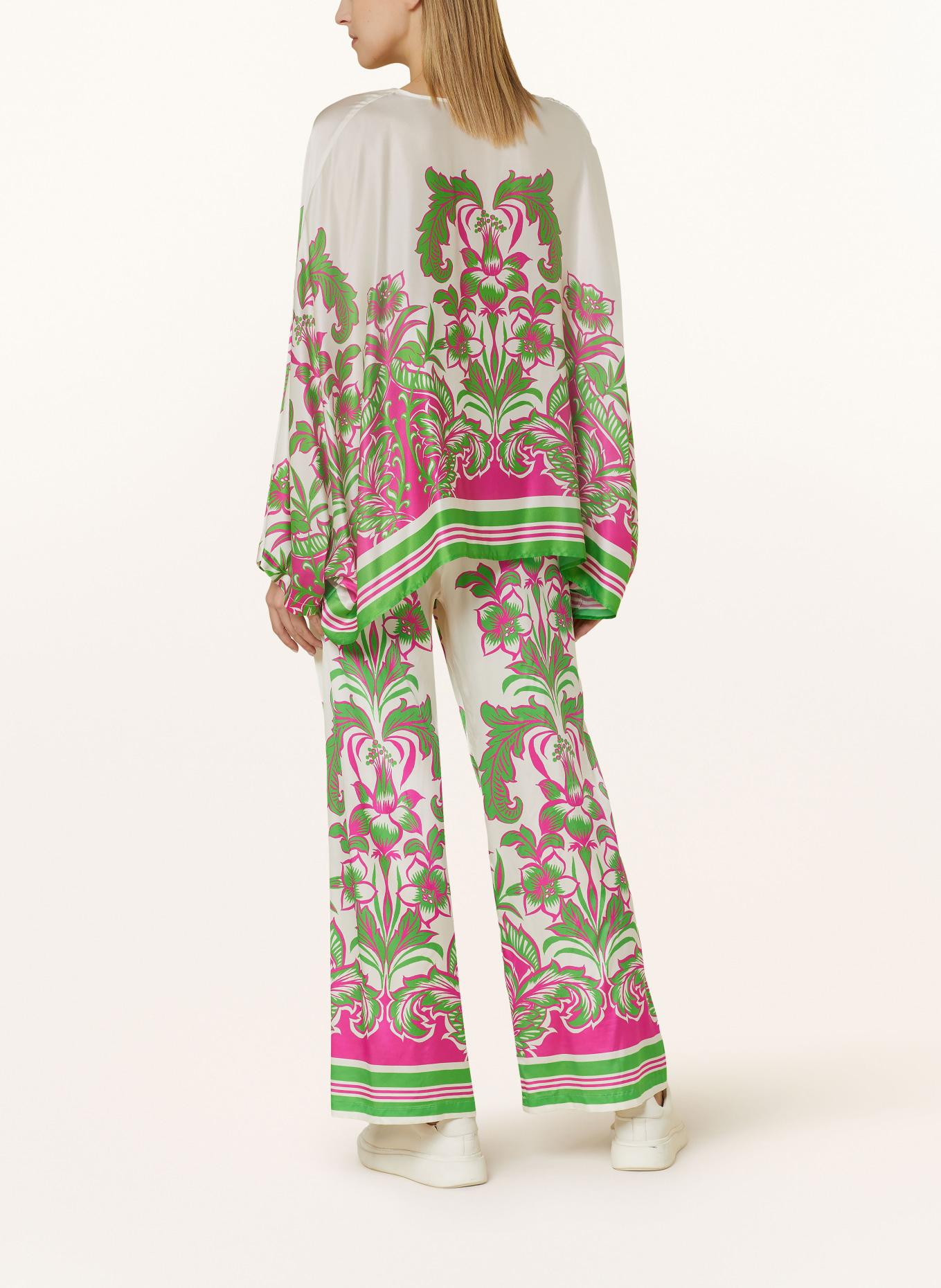 Grace Spodnie marlena z dodatkiem jedwabiu, Kolor: KREMOWY/ ZIELONY/ MOCNORÓŻOWY (Obrazek 3)