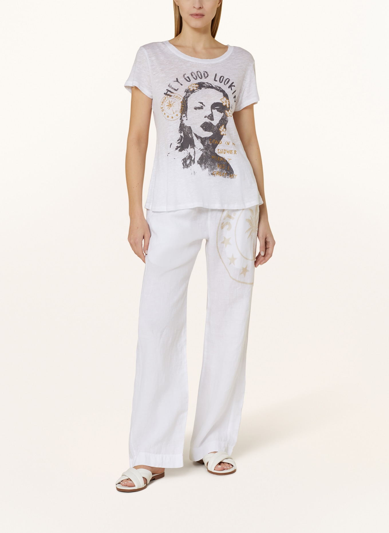 Grace T-shirt with linen, Color: WHITE (Image 2)
