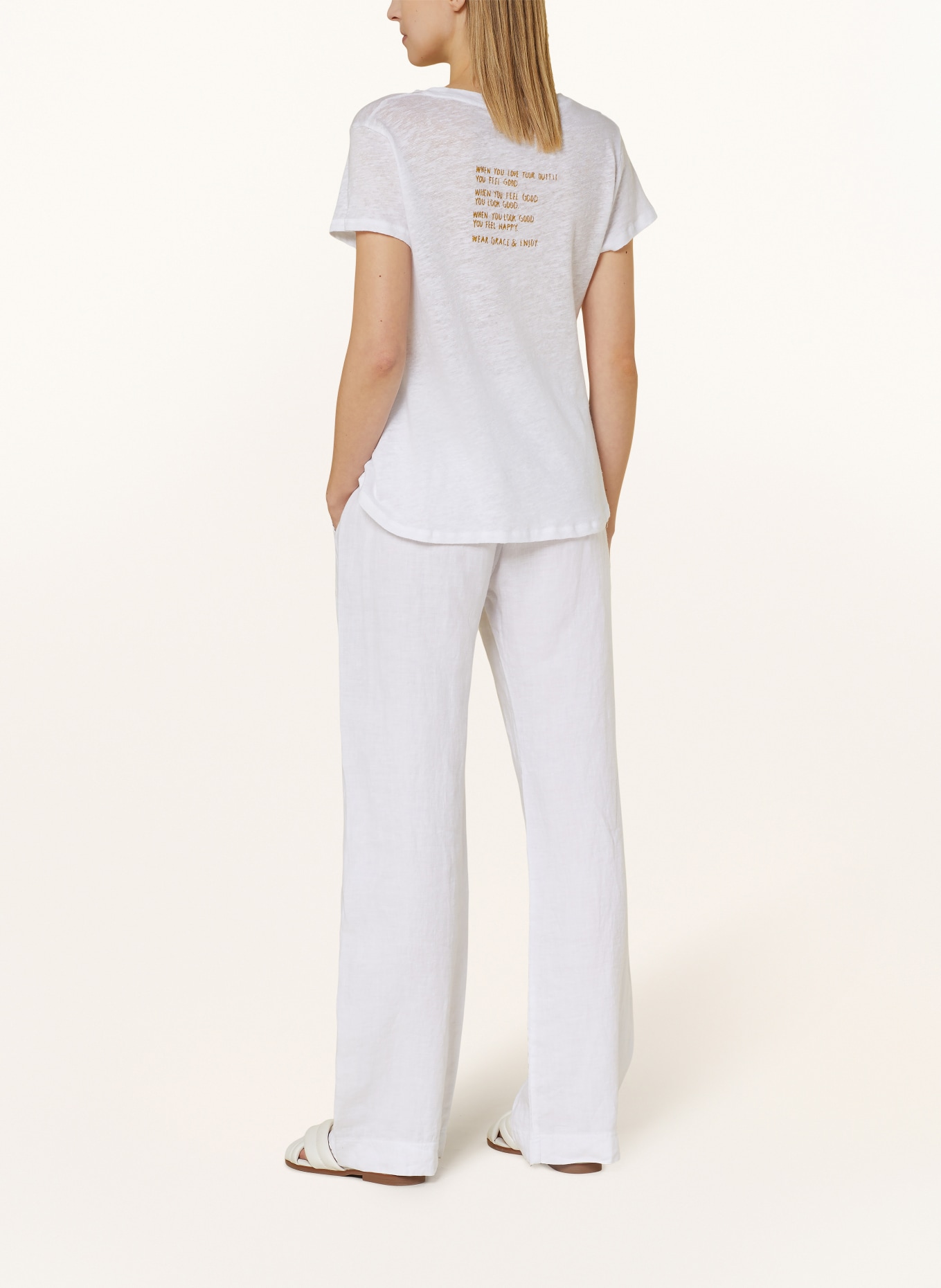 Grace T-shirt with linen, Color: WHITE (Image 3)