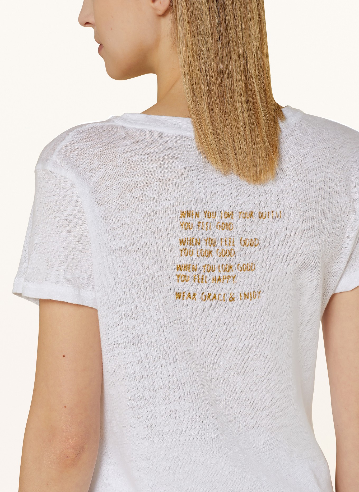 Grace T-shirt with linen, Color: WHITE (Image 4)