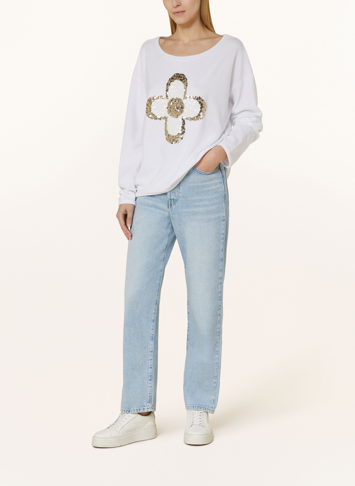 Grace Terry cloth shirt with sequins, Color: WHITE (Image 2)