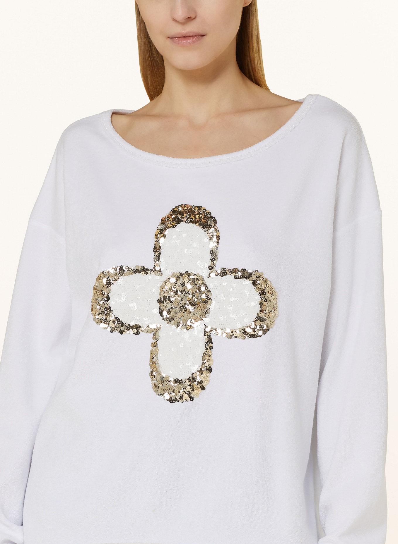 Grace Terry cloth shirt with sequins, Color: WHITE (Image 4)
