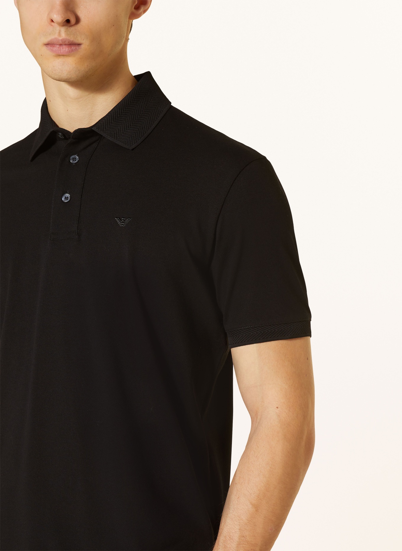 EMPORIO ARMANI Piqué polo shirt, Color: BLACK (Image 4)