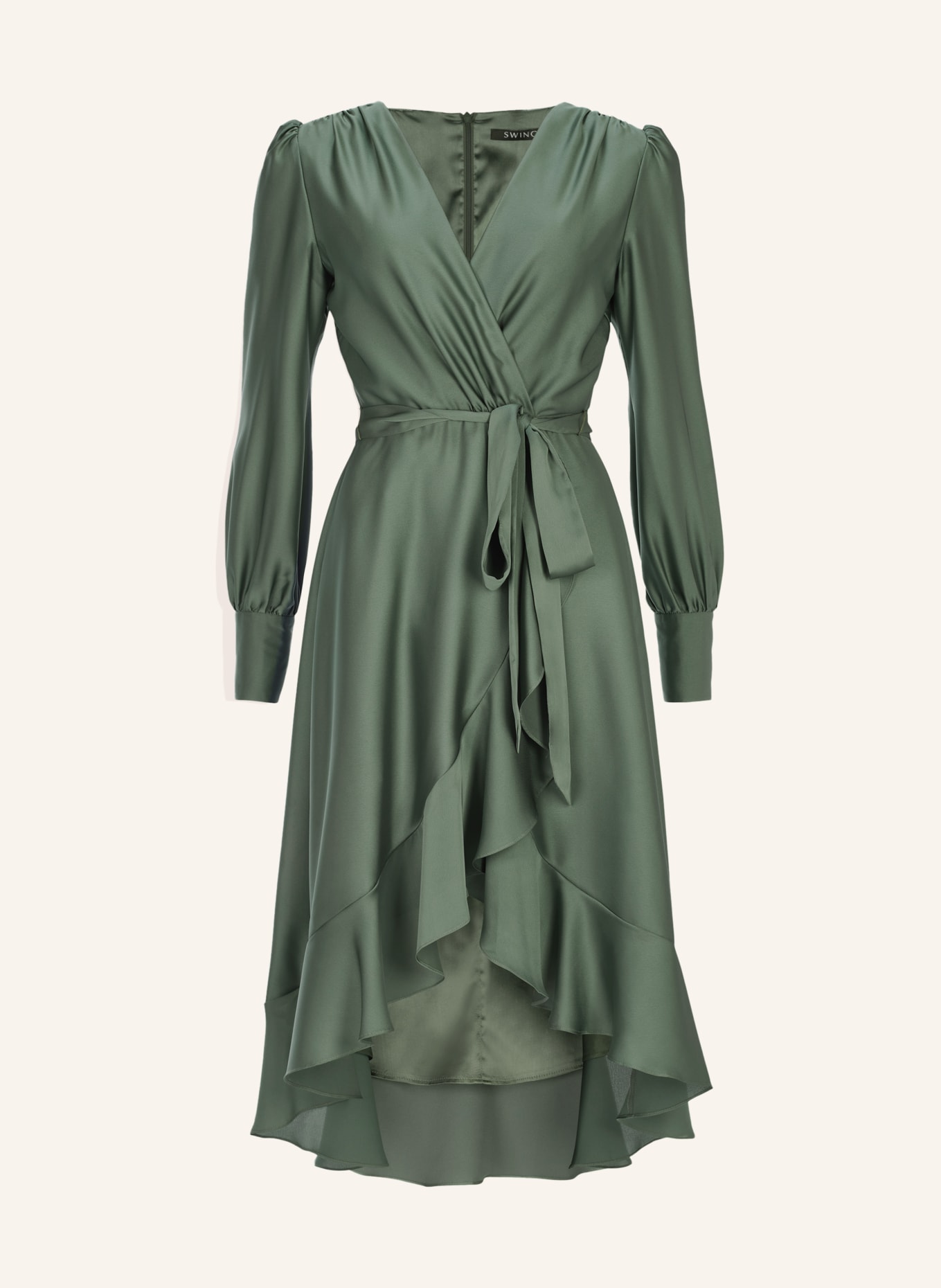 SWING Satin dress, Color: GREEN (Image 1)