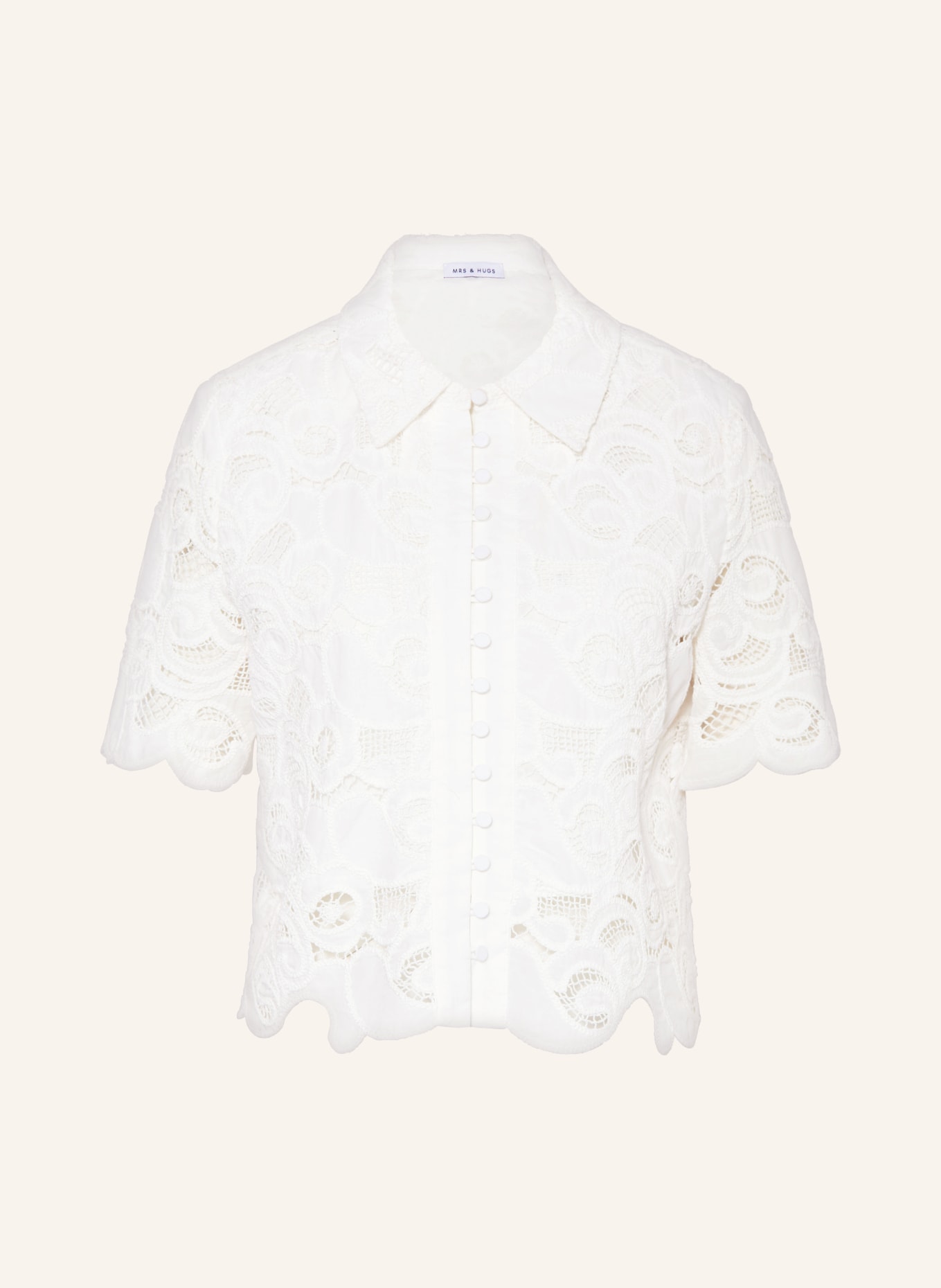 MRS & HUGS Cropped blouse with lace, Color: WHITE (Image 1)