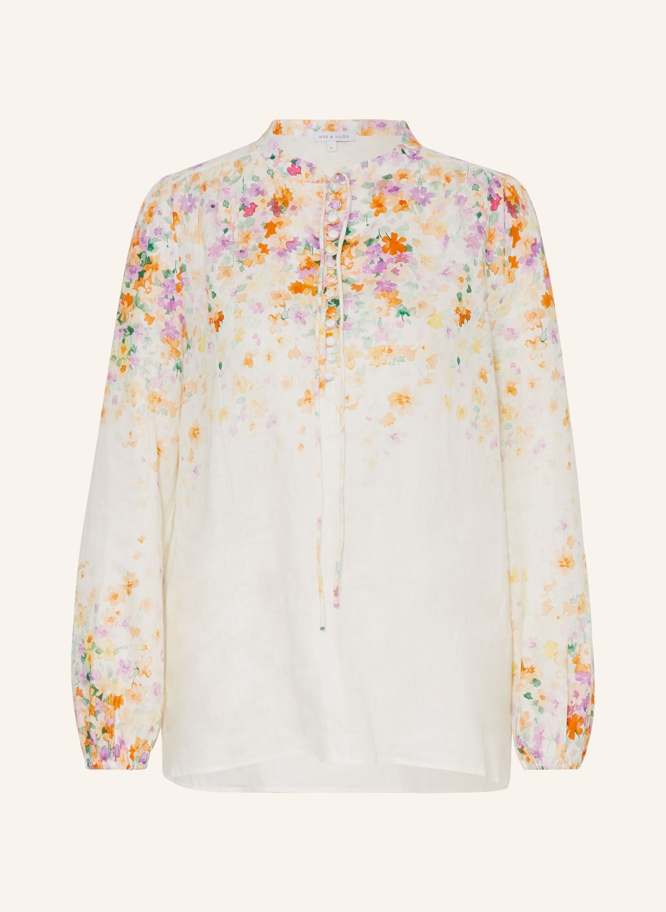 MRS & HUGS Linen blouse, Color: CREAM/ PURPLE/ ORANGE (Image 1)