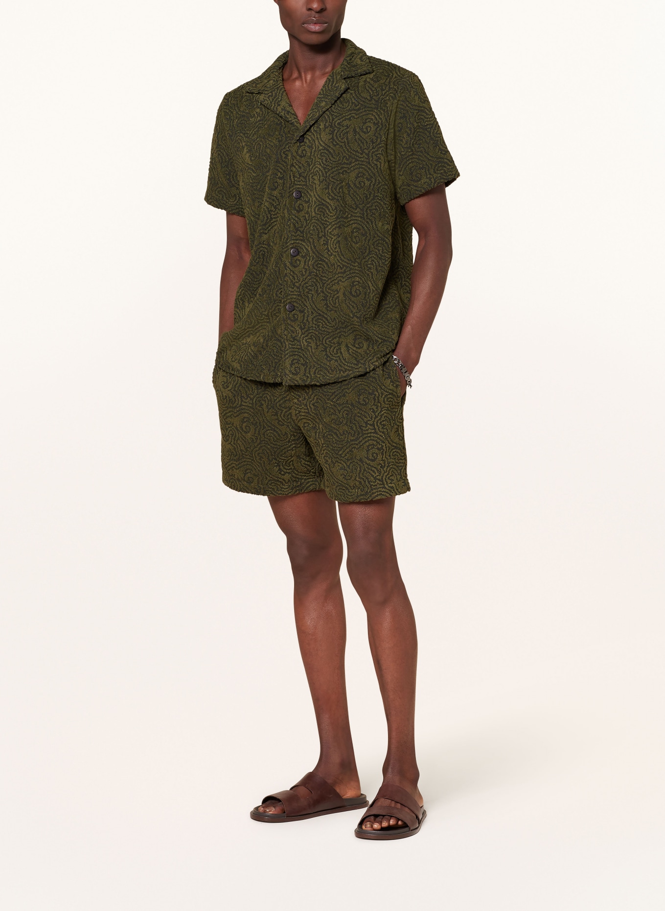 OAS Terry cloth shorts SQUIGGLE, Color: DARK GREEN/ GREEN (Image 2)